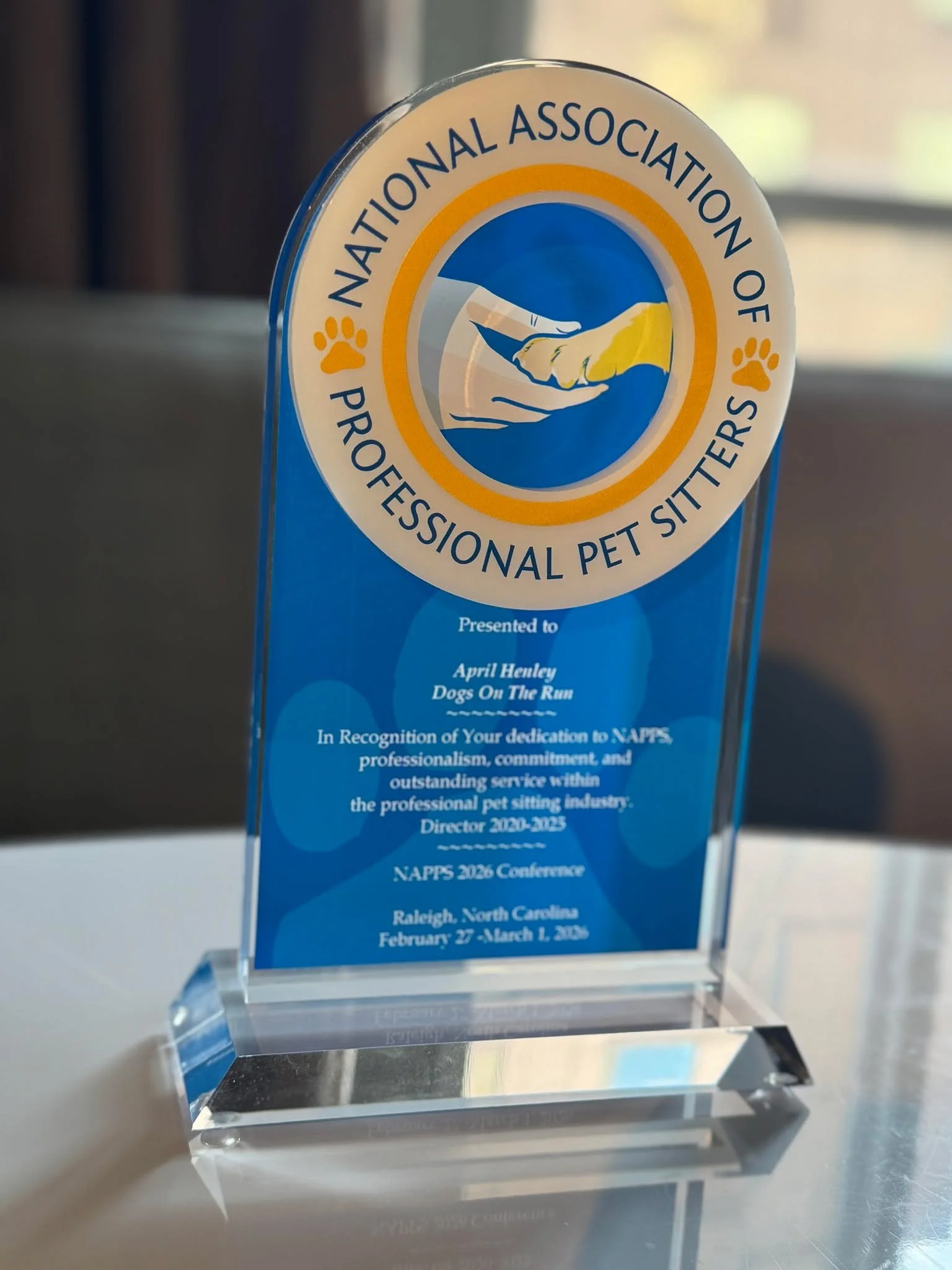 Our CEO and Founder, April, recently attended the National Association of Professional Pet Sitters Conference in Raleigh, NC, bringing back fresh ideas and industry insights.

We're proud to share that Dogs On The Run was recognized with an award hon