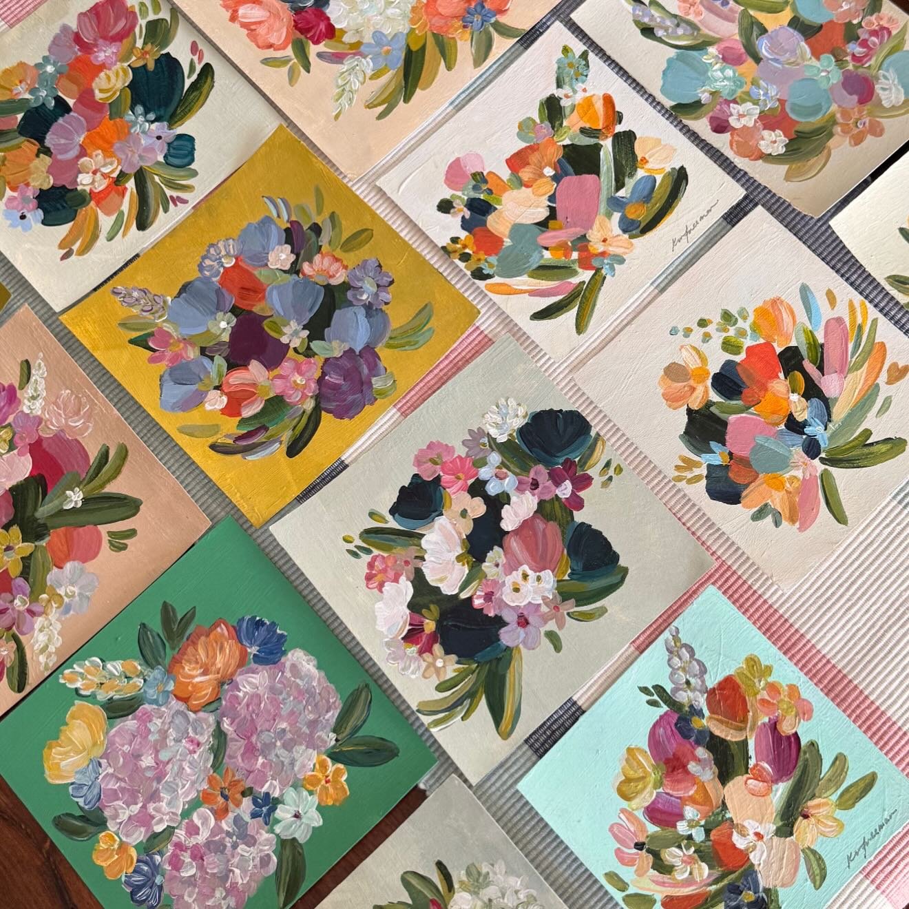 This lovely collection started forming at the end of January as I started playing around with color and loose bouquets. At the same time I also started listening to some new-to-me audio books as I worked (more on that later) and the collection just c