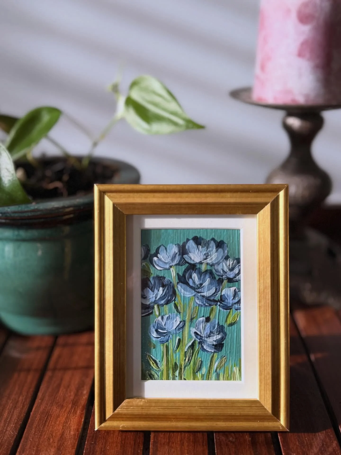 A collection of minis. These are original paintings that are about 2 x 3-ish. If you&rsquo;ve never purchased or gifted original artwork before, these are a sweet place to start - perfect for table tops and cozy spaces that need a pop of color.

$45 