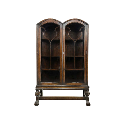Early 20th Century Double Arch Oak Display Cabinet