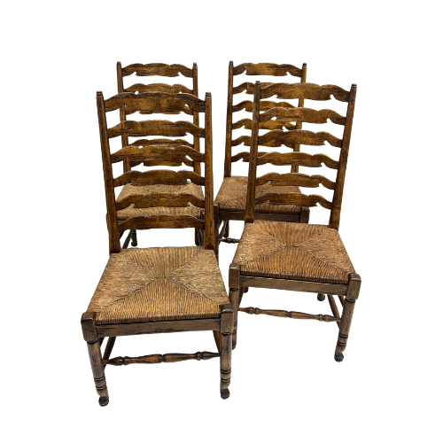 Set of 4 vintage rustic oak French Country style dining side chairs (4)