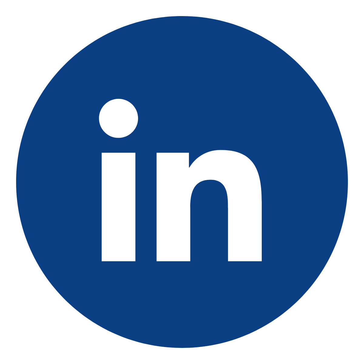 LinkedIn logo with a blue circle background and white lowercase letters 'in' in the center.