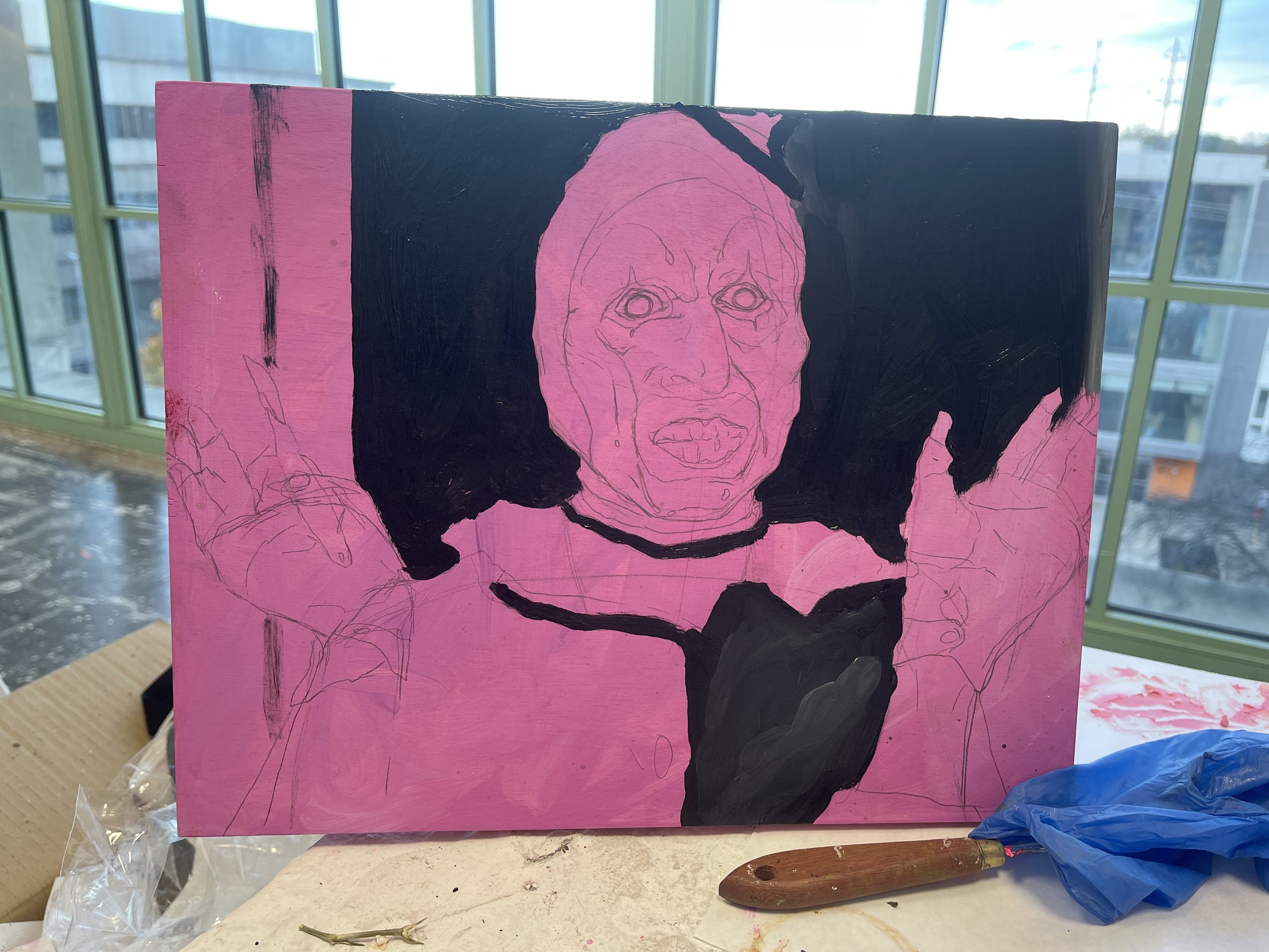 A fun small painting of Art the Clown Papai made in response to the 2024 election.