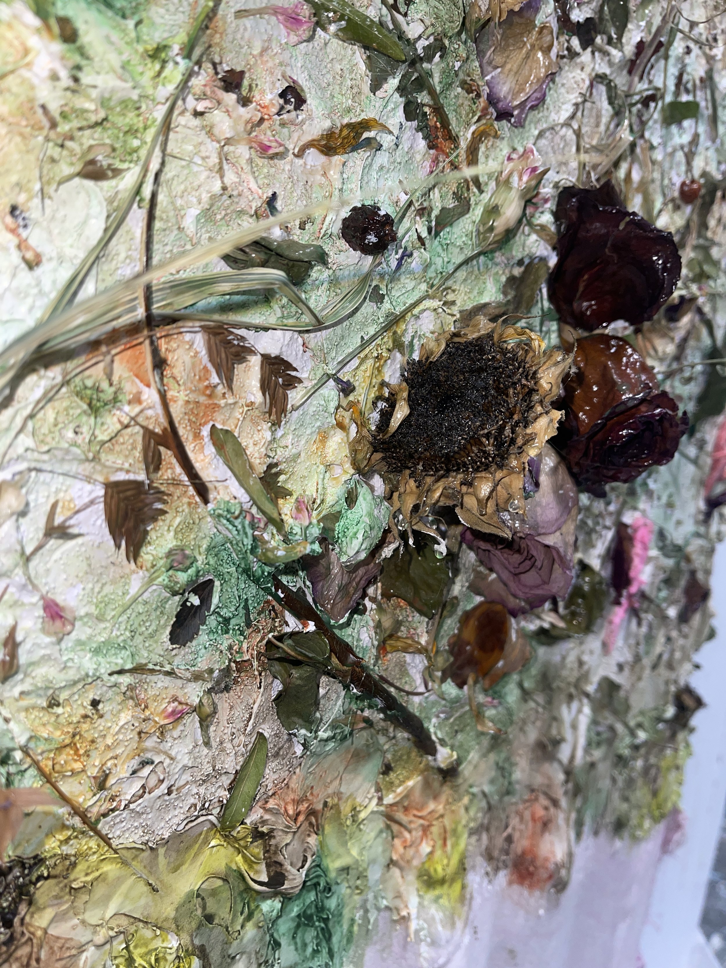 Zoom in of a large painting Papai worked on for most of fall semester, 2024.