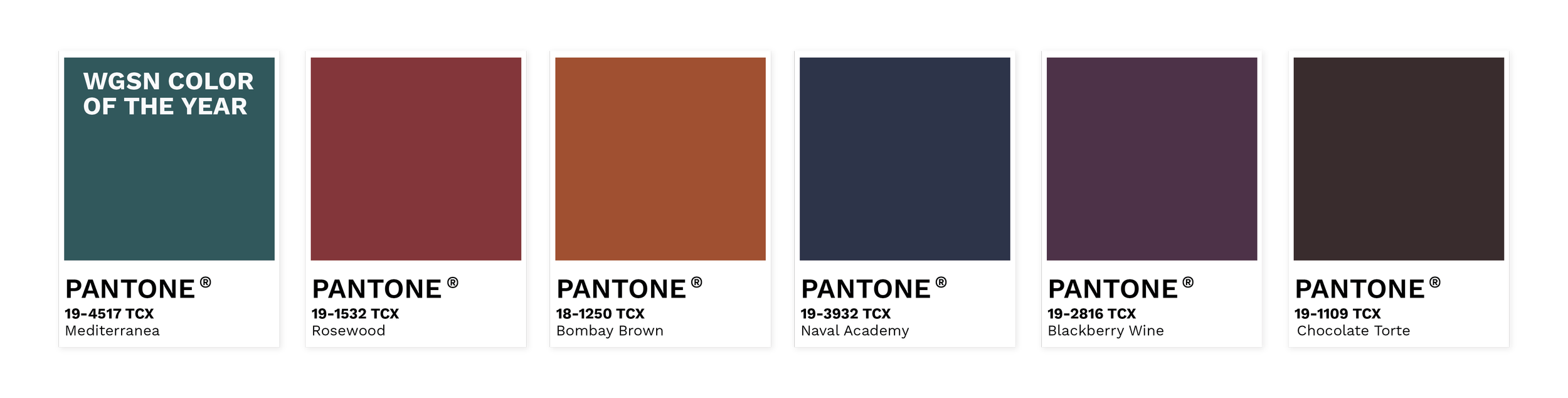 Five neutral Pantone swatches that exemplify the Deep Luxe trend emerging in fashion and retail, offering deep, sensory tones.
