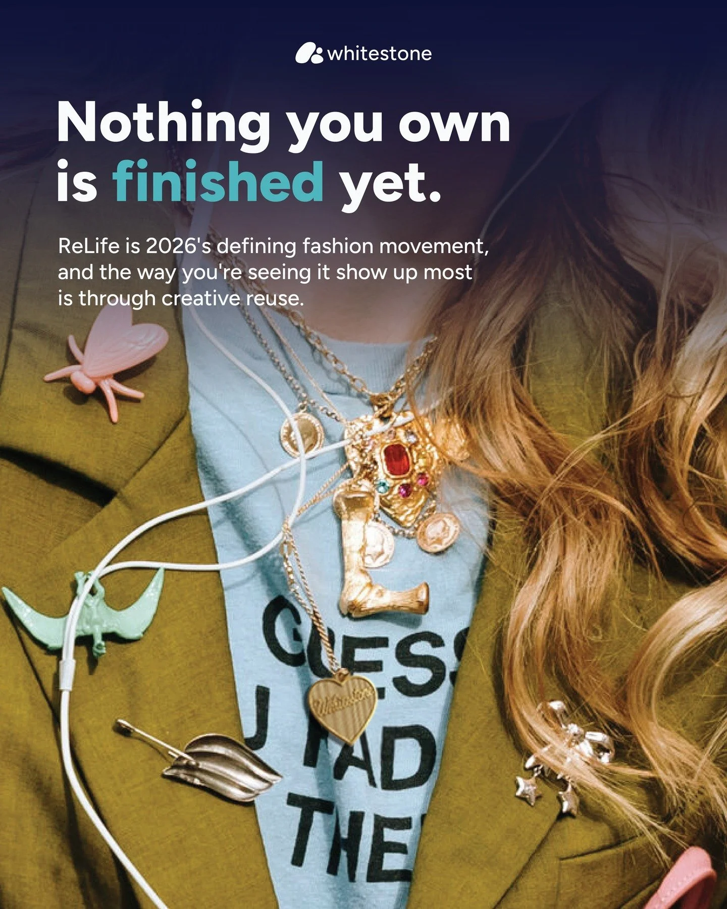 Nothing you own is finished yet.

ReLife is 2026's defining fashion movement and it's all about creative reuse. Bag charm searches are up 340%. Patches are having a full moment. And embroidery is turning worn spots into focal points.

Swipe to see ho
