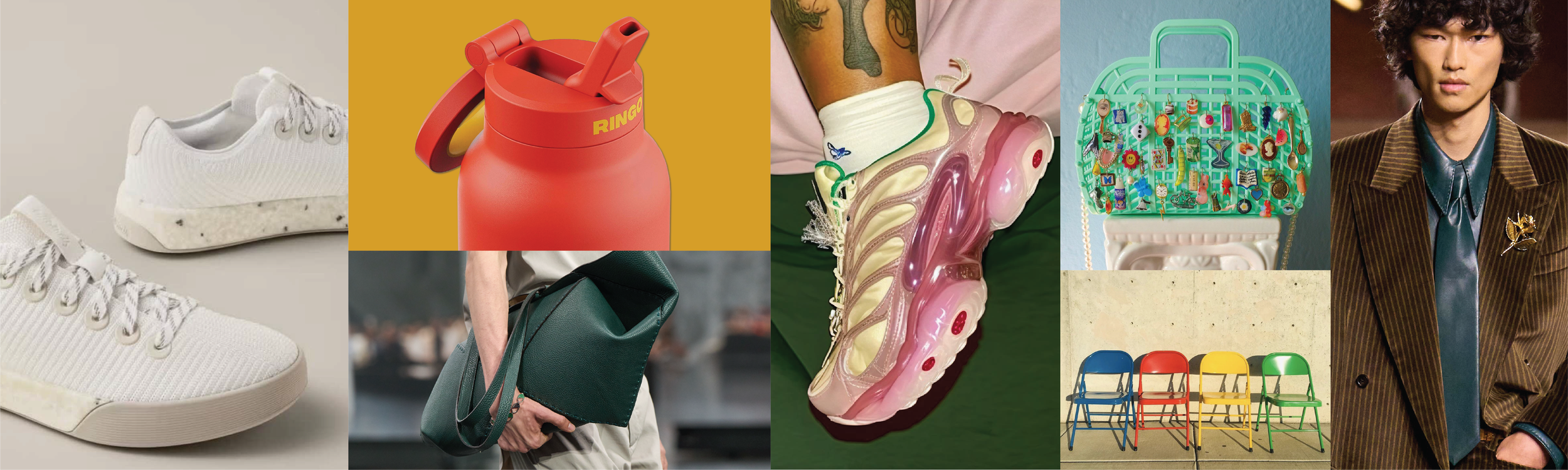 Collage of 4 images of brands adopting 2026 color stories.