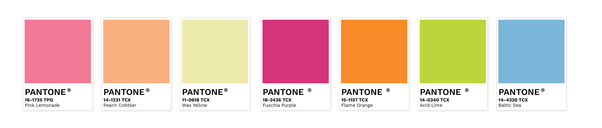 Five neutral Pantone swatches that exemplify the Jelly Bright trend emerging in fashion and retail, offering youthful and sensory palette.