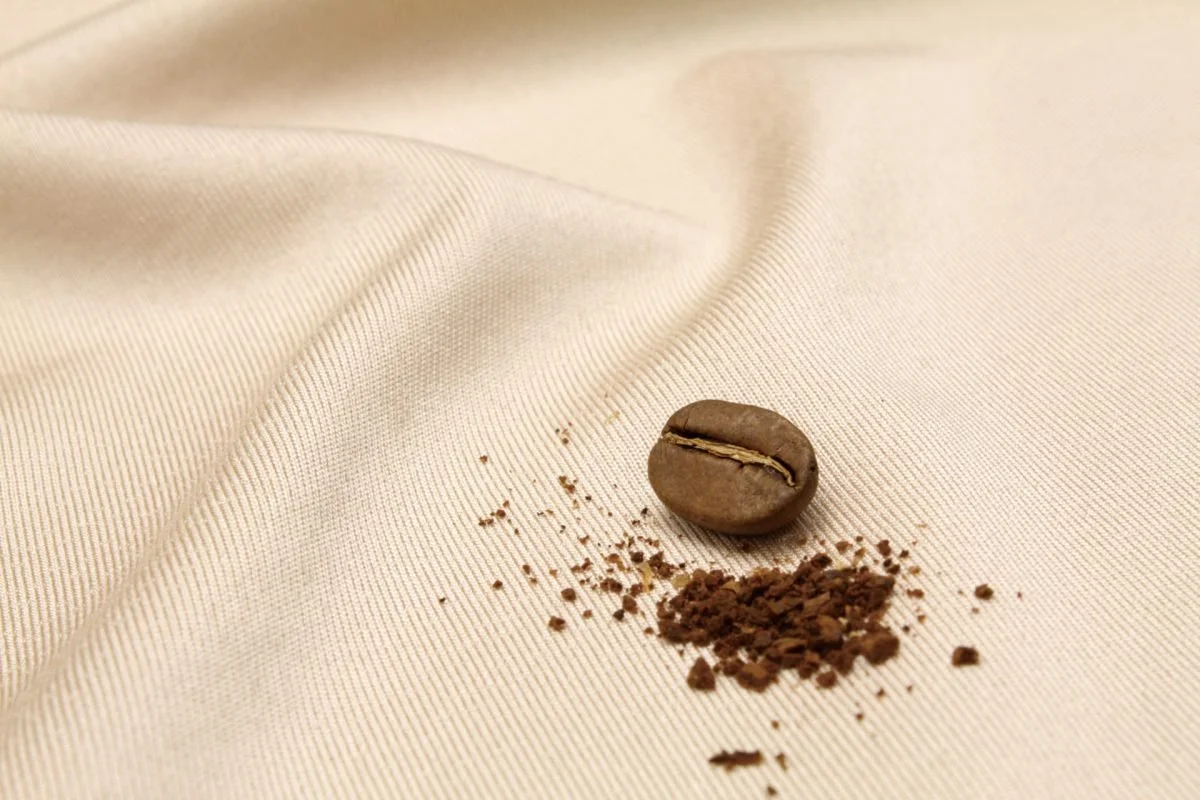 Close-up of textile made from recycled coffee grounds, showing texture and quality.