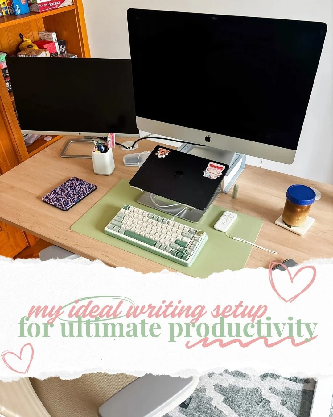 my ideal cozy writing setup ✍️☕️💛

Having the right environment helps my creative process. That means even if the rest of my house is a disaster (😅) I want to make sure my workspace is organized, joyful, and colorful.

Here&rsquo;s a look at what&r