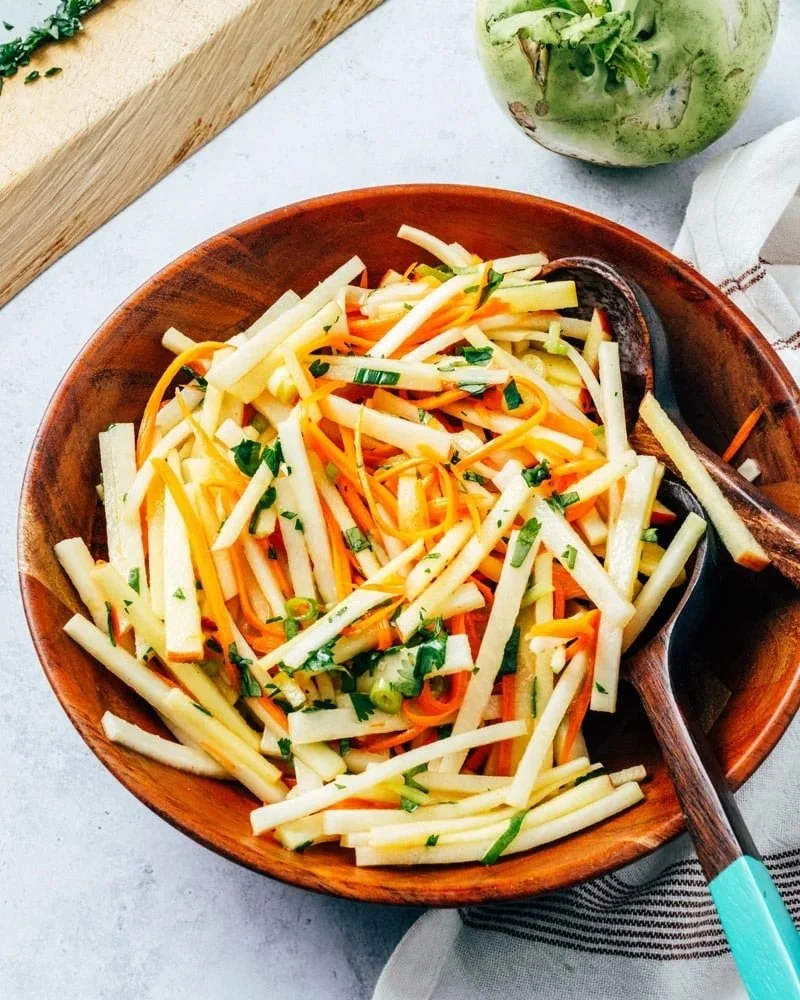 cucumber &amp; kohlrabi slaw with sesame-lime dressing