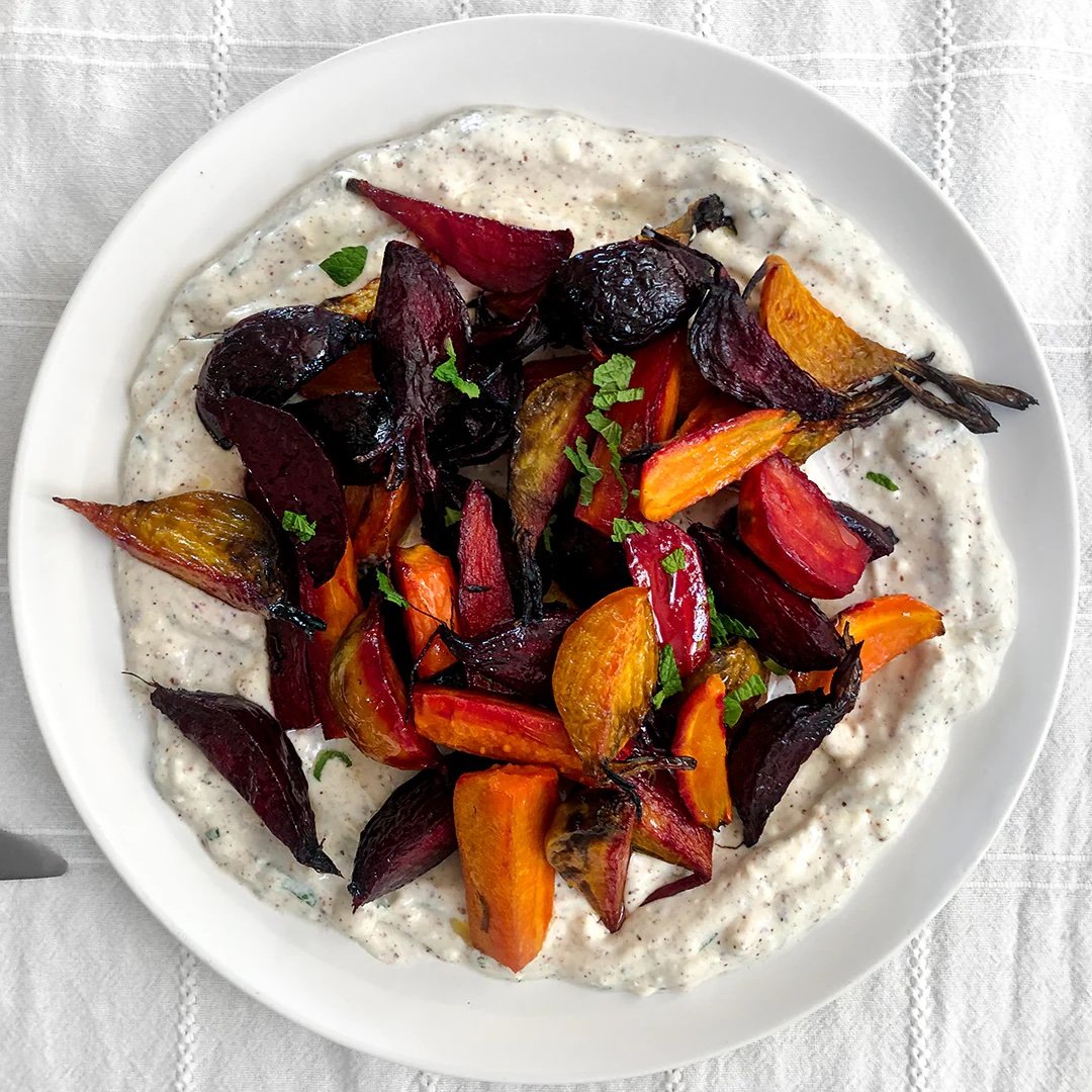 caramalized beets &amp; carrots with herby yogurt