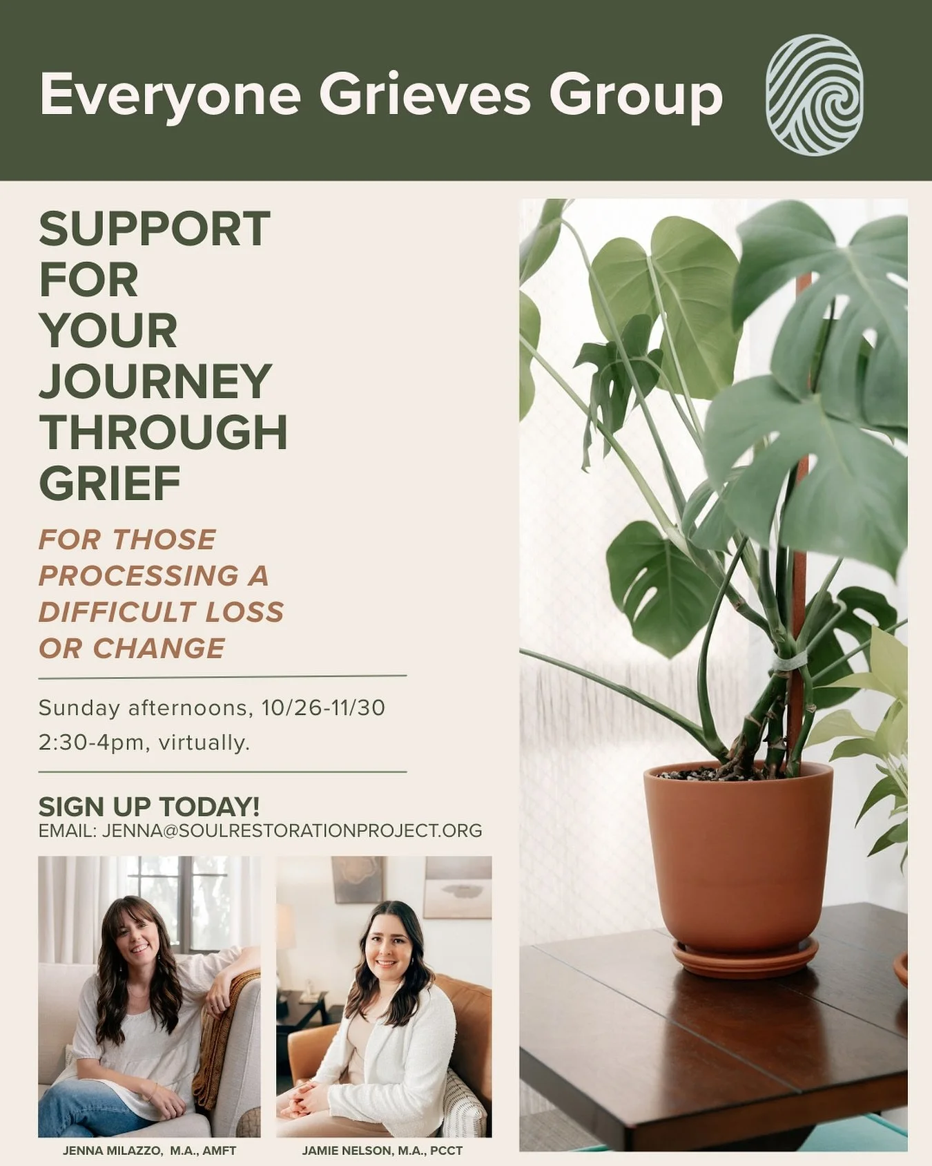 🌿 Your grief journey is unique&mdash;whether you&rsquo;re grieving the loss of a loved one, a relationship, a dream, or a major life change. There&rsquo;s no right or wrong way to walk through grief, and you don&rsquo;t have to carry it alone. Every