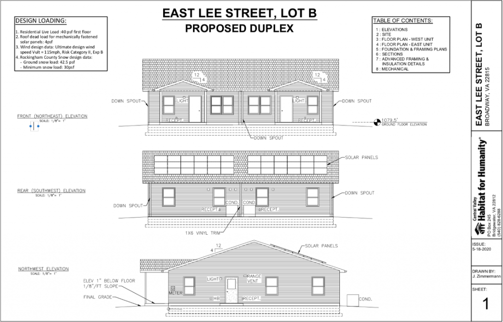 Sample house plan drawing 1, showing roof-mounted solar panel layout
