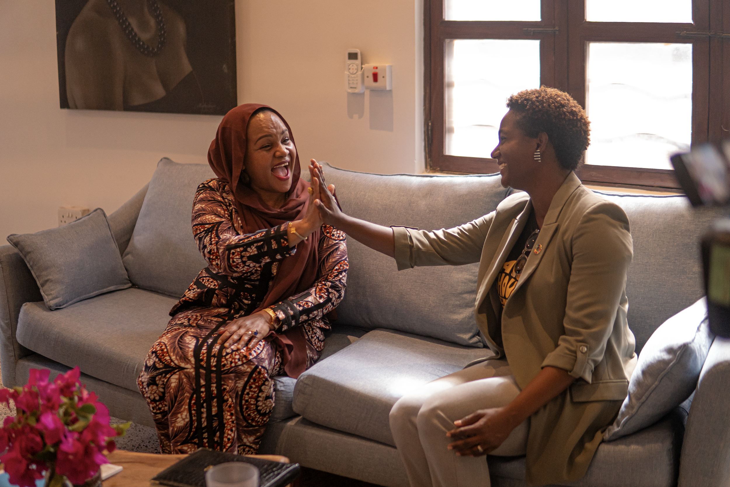 Her Excellency, First Lady, Ms Mariam Mwinyi and WAJAMAMA Founder & CEO Nafisa Jiddawi share a high-five. How 2026 has been feeling recently!