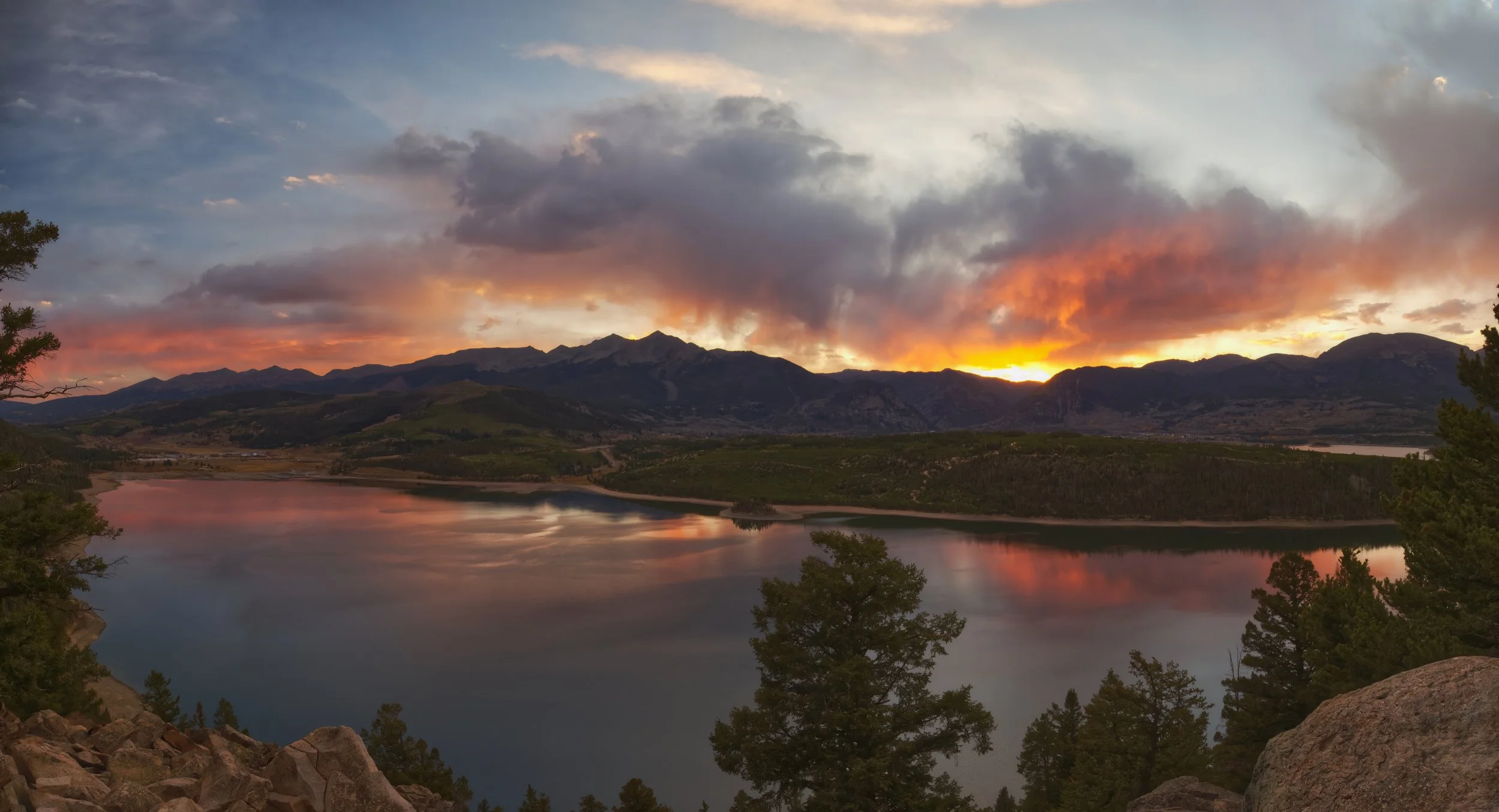 Fiery Skies over the Reservoir
