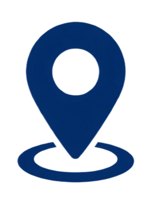 Icon of a map pin marker in dark blue.