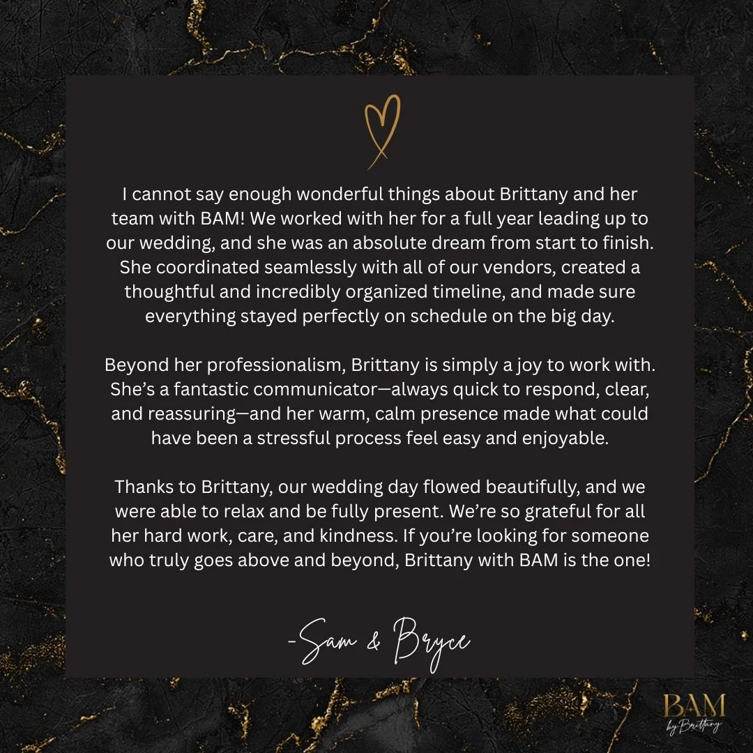 One of the greatest compliments I can receive is hearing that a client was able to truly enjoy their celebration.

Not because everything was perfect.

But because they felt supported, prepared, and confident that someone was looking out for every de