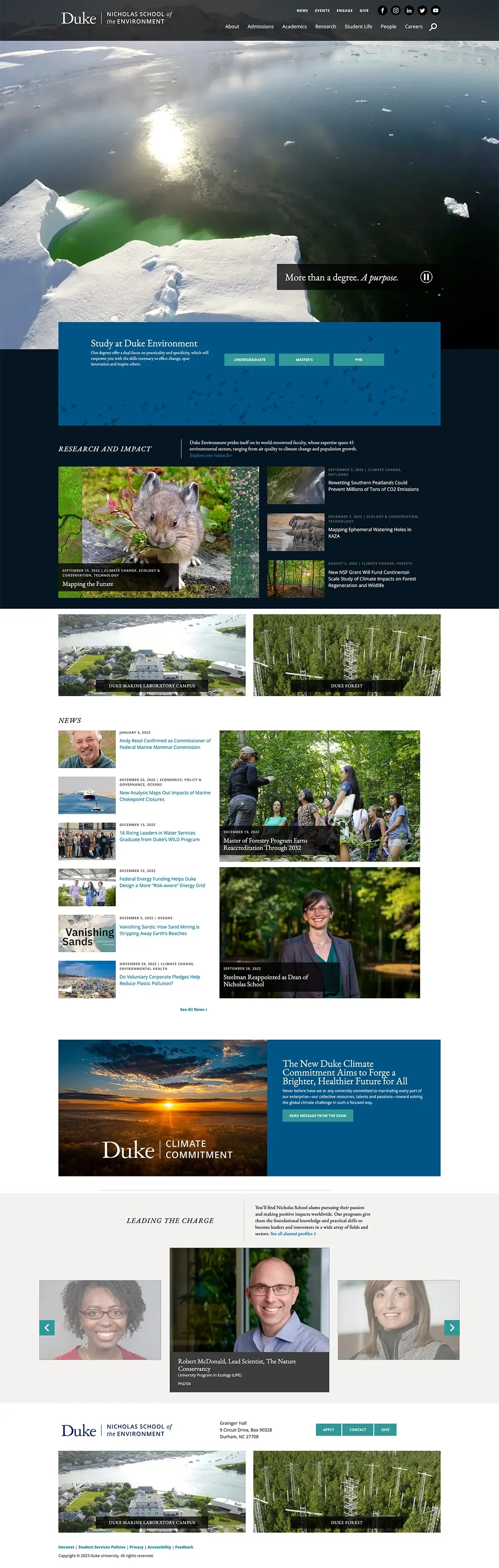 When their previous agency began winding down operations mid-project, the Nicholas School needed a partner who could step in quickly and see the website through to launch. Kairos finalized required functionality, working closely with Duke's central I