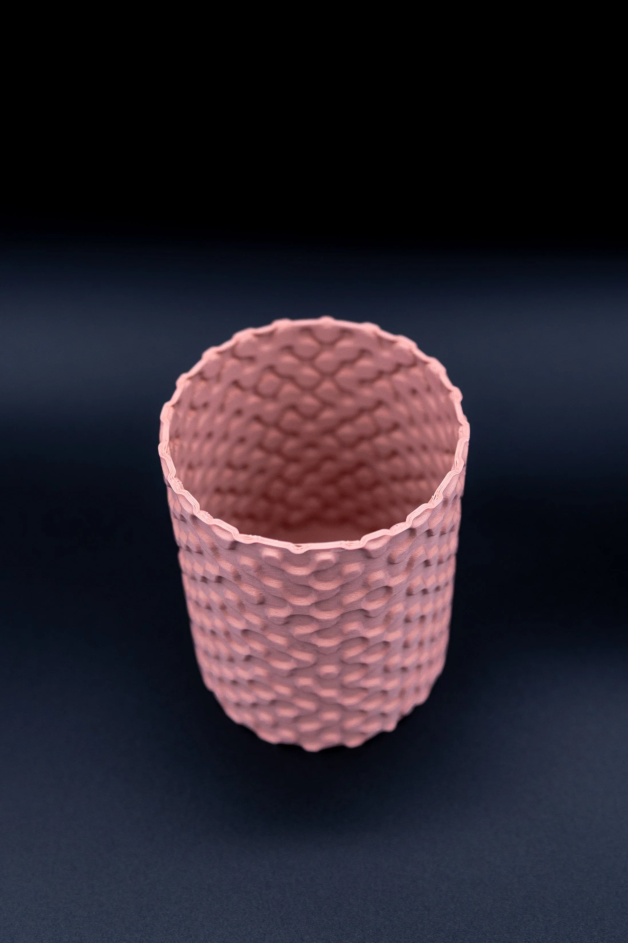 Boone decorative planter in matte salmon pink, top view (Copy)
