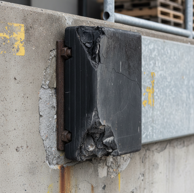 docked semi-trailer resting against warehouse rubber bumpers