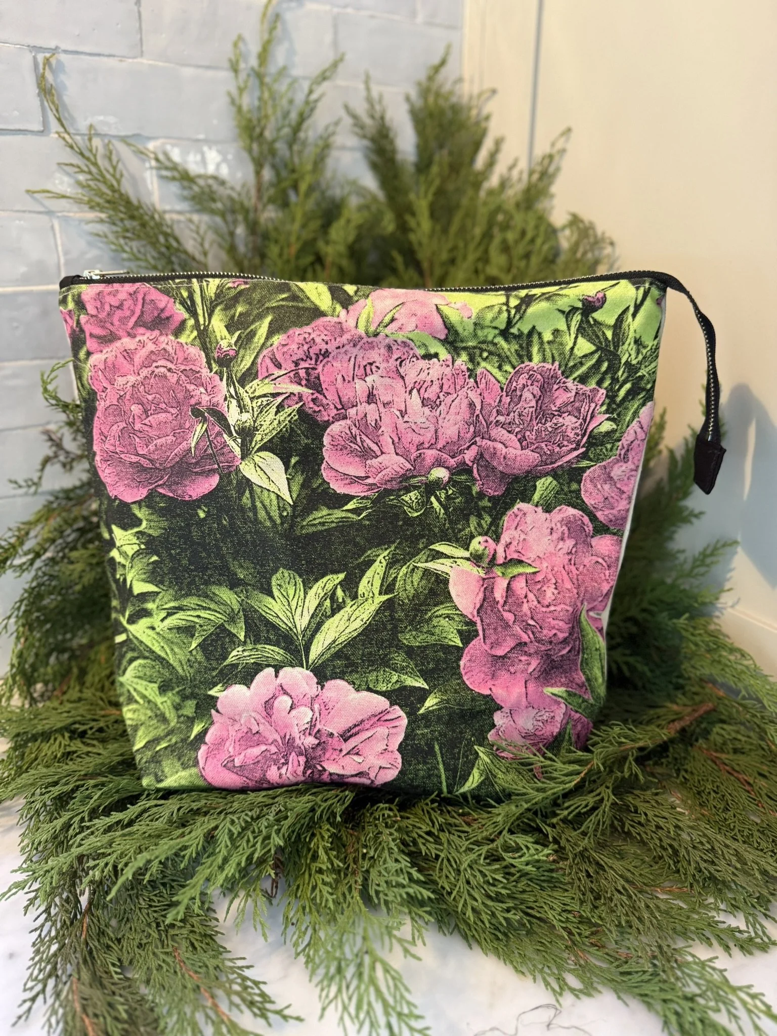 Silk Screened Peony Project and Notions Bags