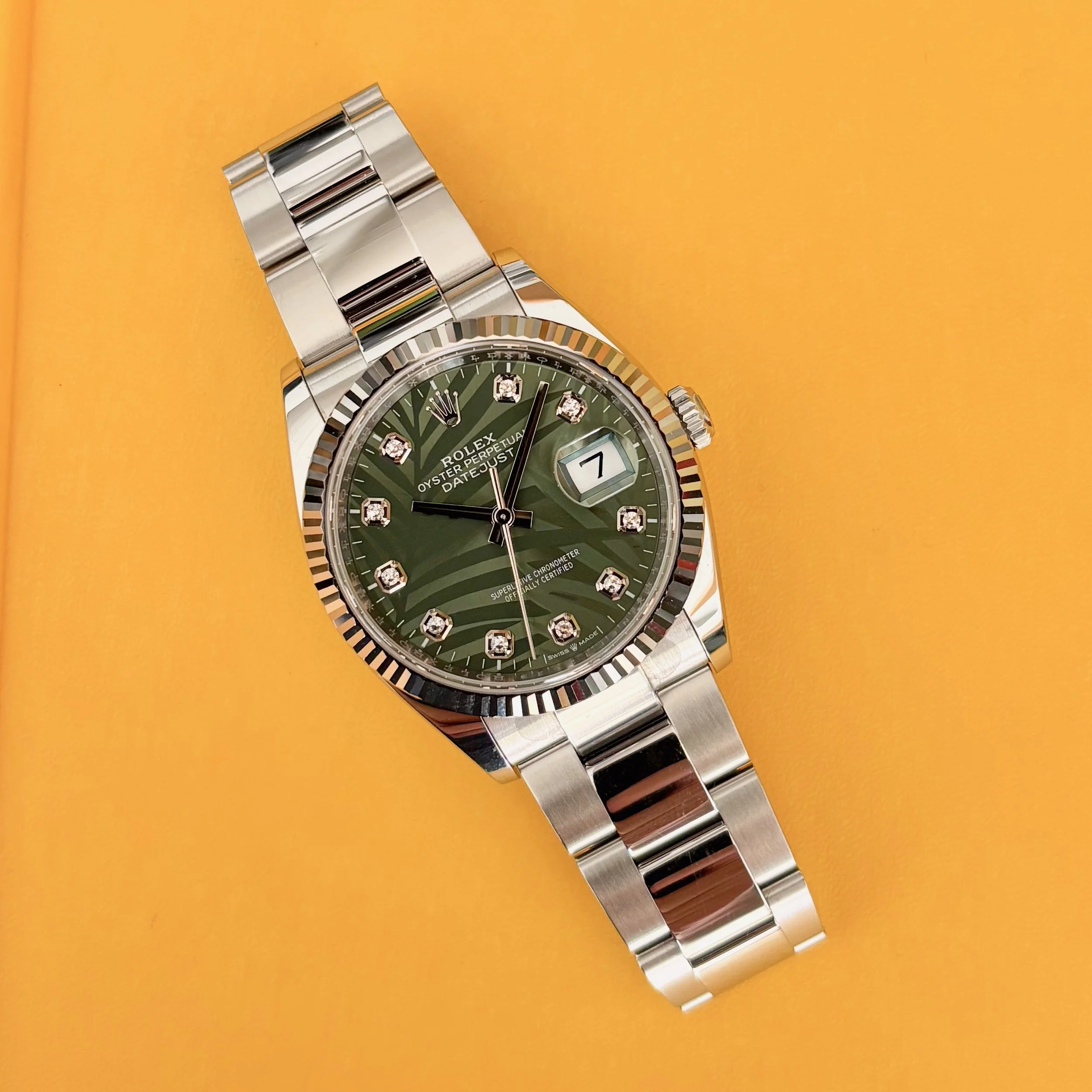 2024 Rolex Datejust 36 Green Palm Motif Diamond Dial