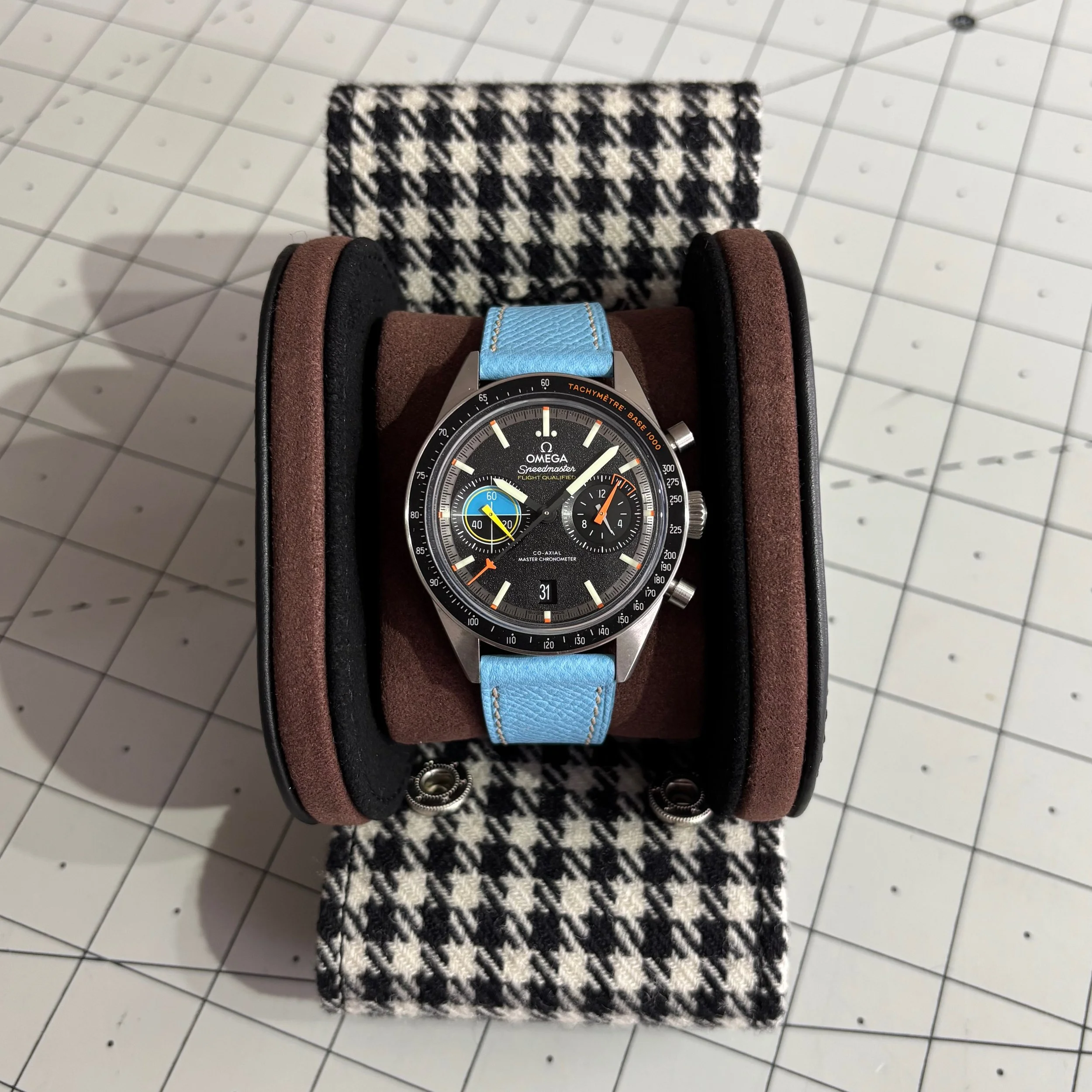 KRUK Single Watch Roll - Black/White/Cognac Pepita