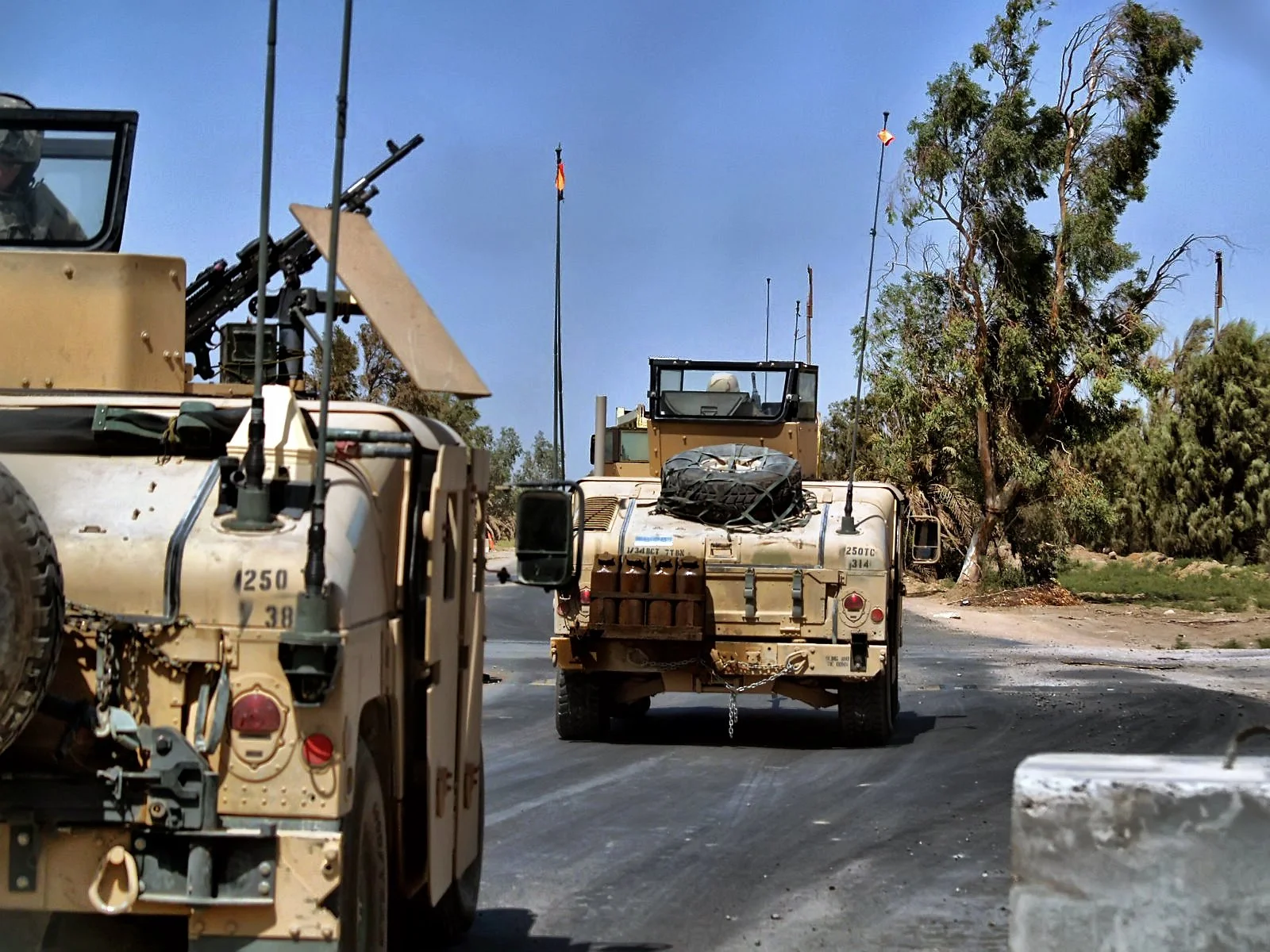 Soldiers from 38th IBCT conduct a Convoy Logistics Patrol (CLP), leaving Camp Adder/Tallil AFB in An Nasiriyah Iraq, 2006.