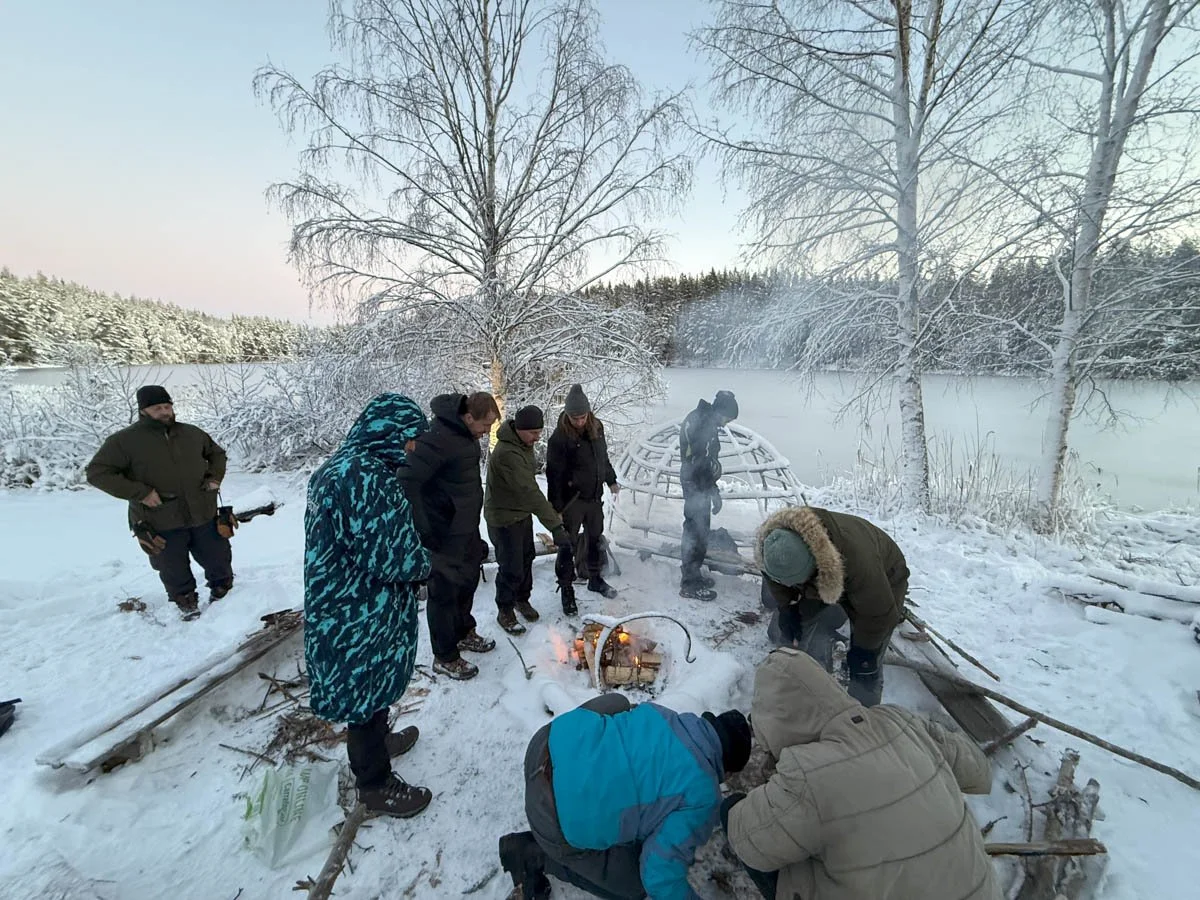 My photo of the men at our retreat making a fire together
