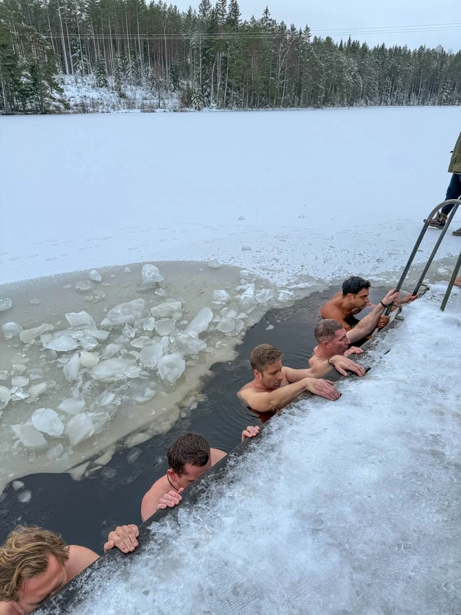 My photo of a cold immersion in lake during our retreat in Sweden