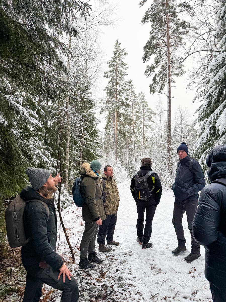 My photo of the men's group on a nature walk in the forest of Sweden