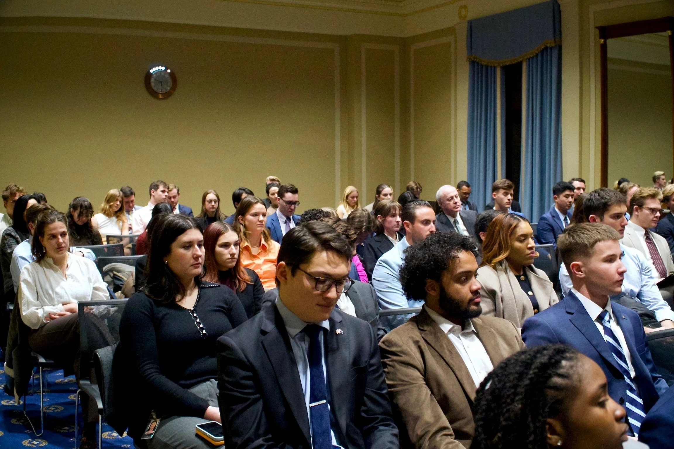The crowd at the U.S.-European Congressional Staff Association's event with Ambassador Jovita Neliupsiene.