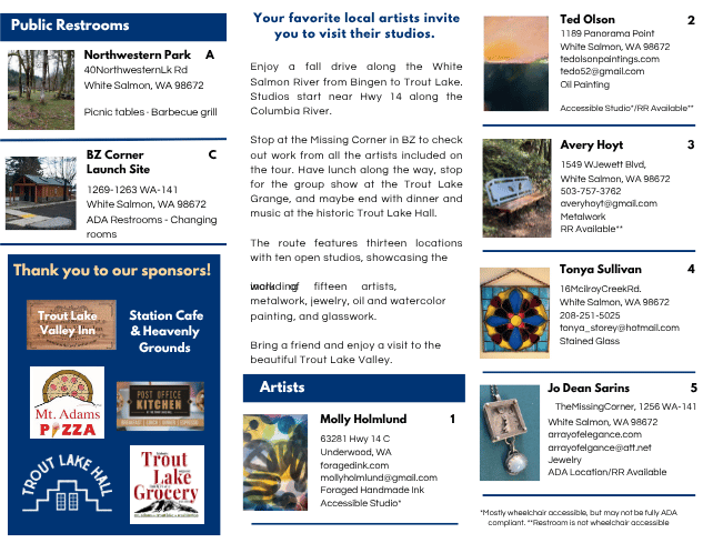 Road to Trout Lake Artist Tour List of Artists