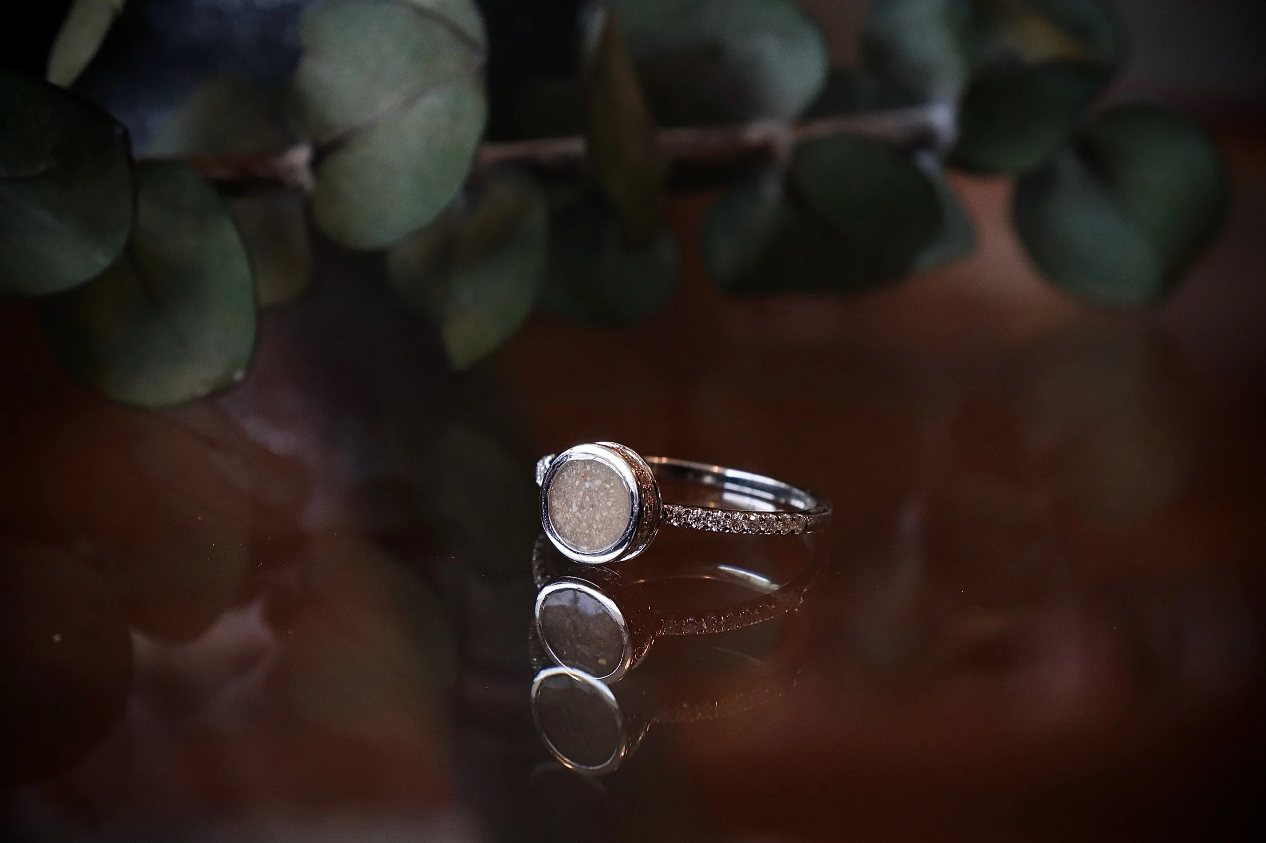 14K Gold Round Ring - Pave Band Hidden Halo