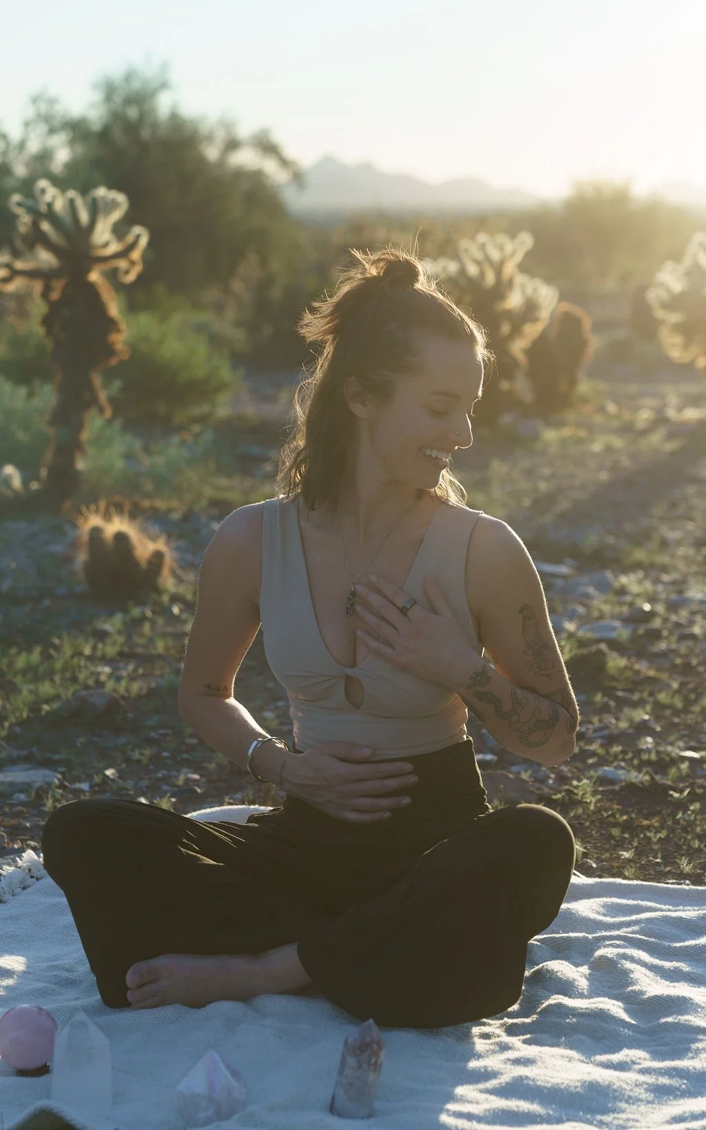 laughing hands on heart