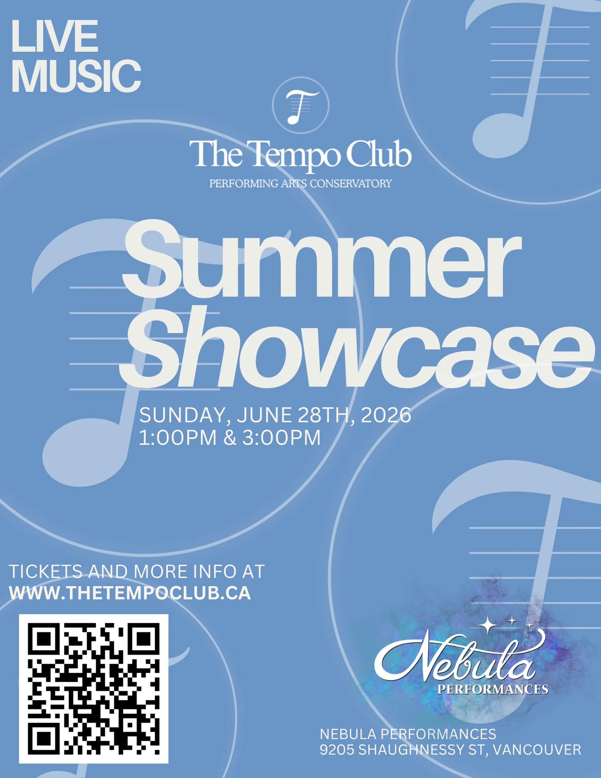 Join us for our annual Summer Showcase located at the beautiful Nebula Performances venue in Vancouver on Sunday, June 28th🌟 

An afternoon of live music, incredible performances, and celebrating all the hard work our students have put in this seaso