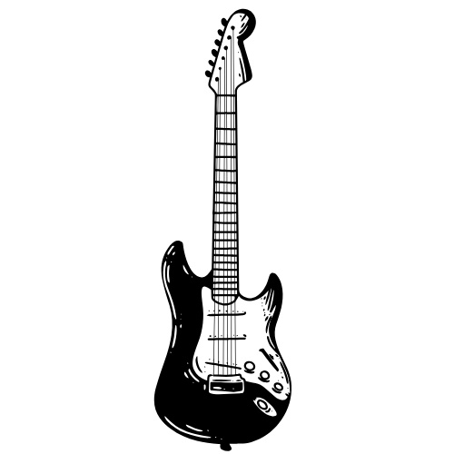 Black and white illustration of an electric guitar.