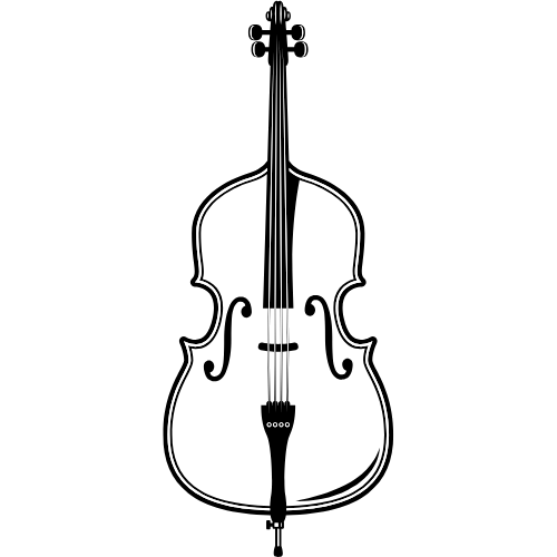 Black-and-white illustration of a violin on a black background.