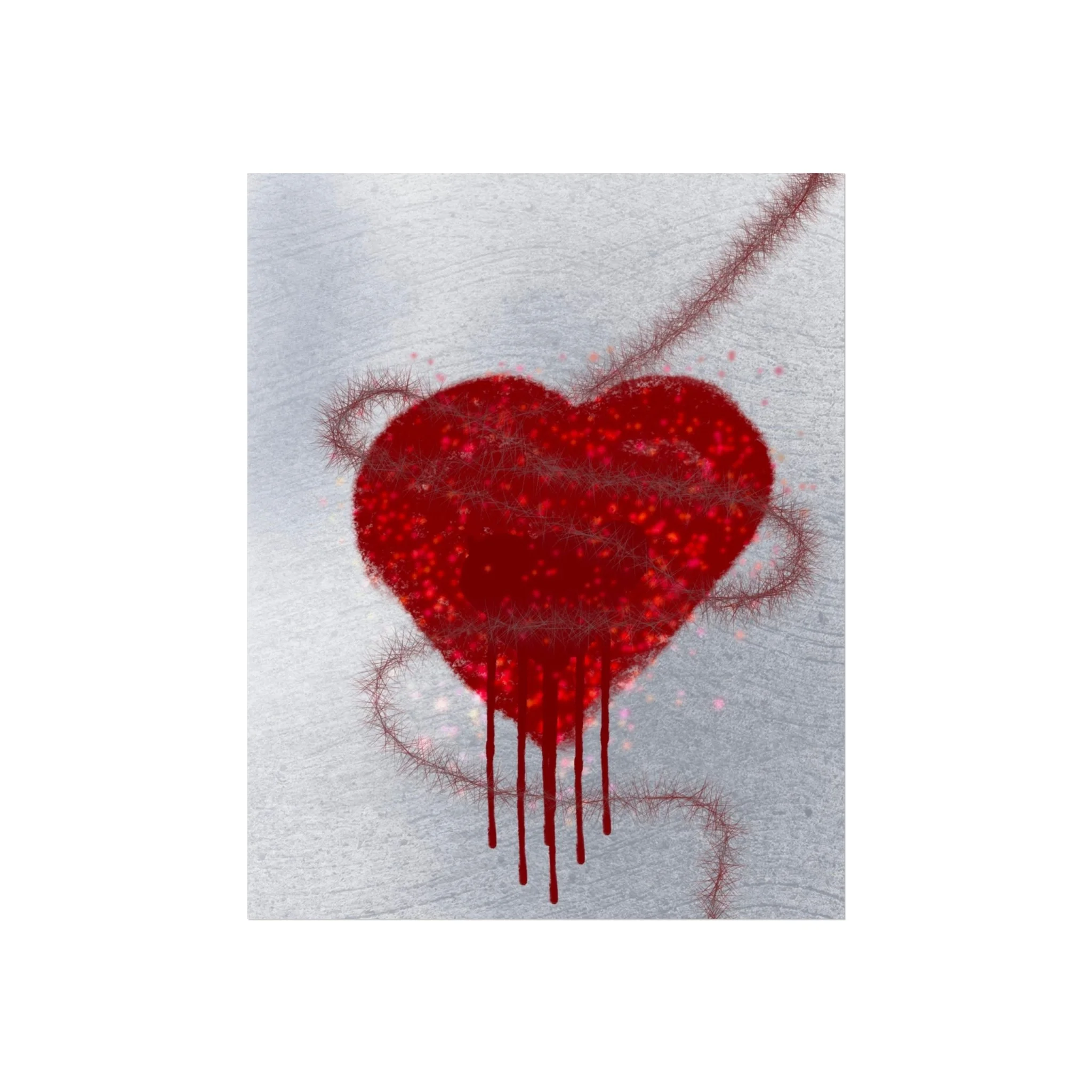 barbed wire heart digital art; heartache and healing art; spiritual healing wall art; symbolic love and pain artwork; dark romantic wall decor; mental wellness abstract print