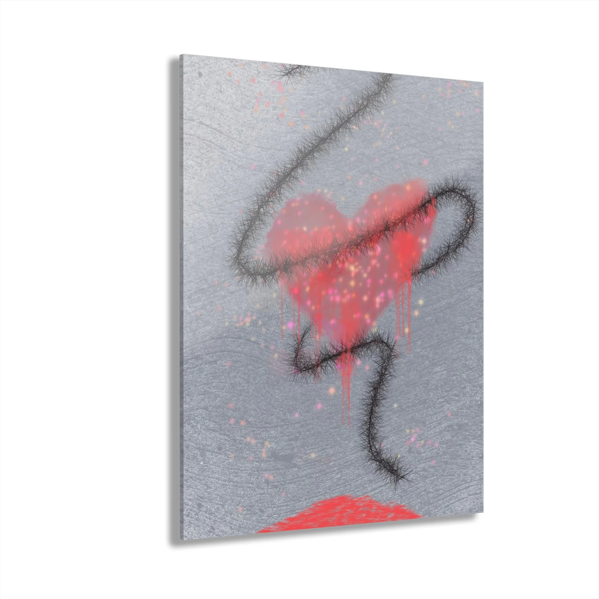 barbed wire heart digital art; heartache and healing art; spiritual healing wall art; symbolic love and pain artwork; dark romantic wall decor; mental wellness abstract print