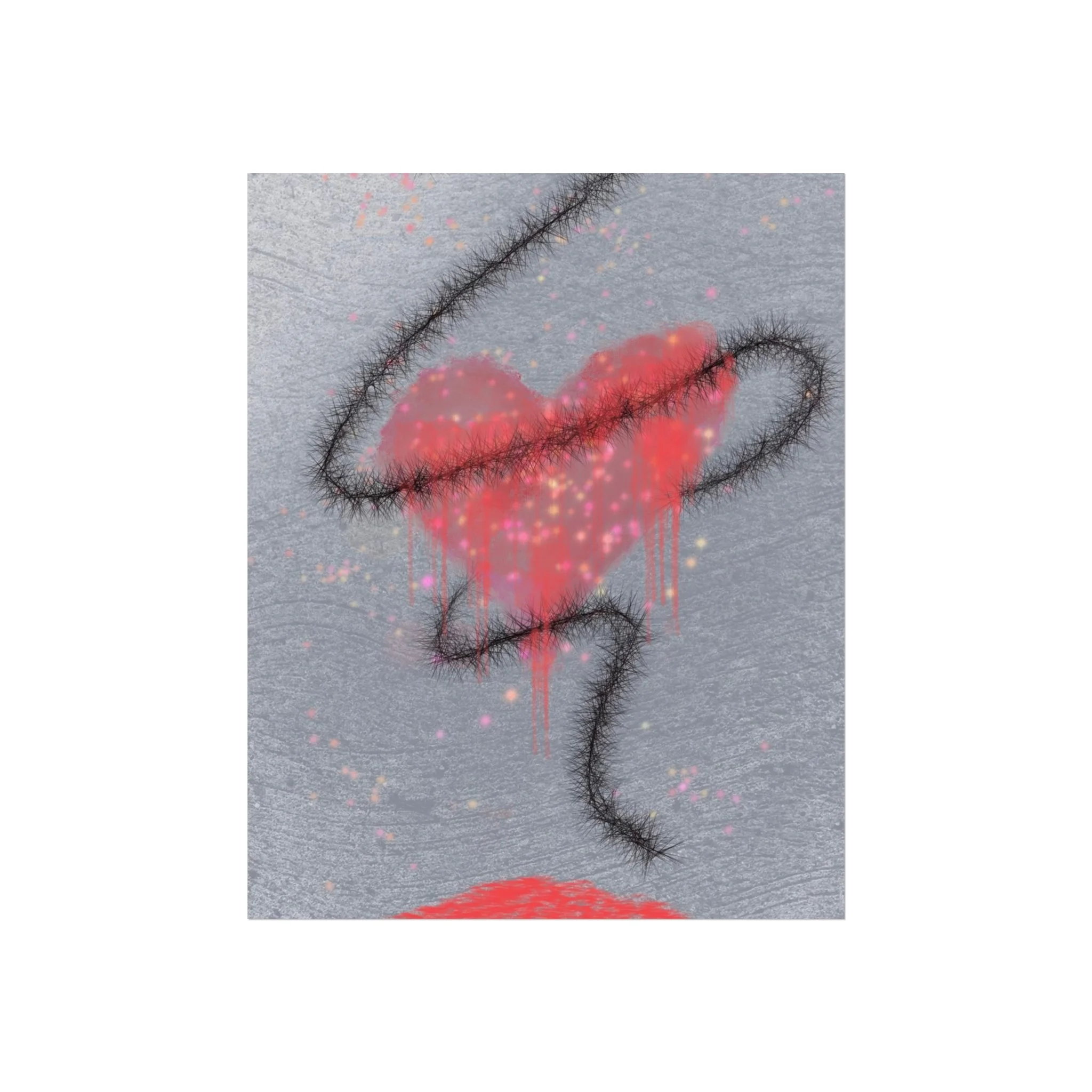 barbed wire heart digital art; heartache and healing art; spiritual healing wall art; symbolic love and pain artwork; dark romantic wall decor; mental wellness abstract print