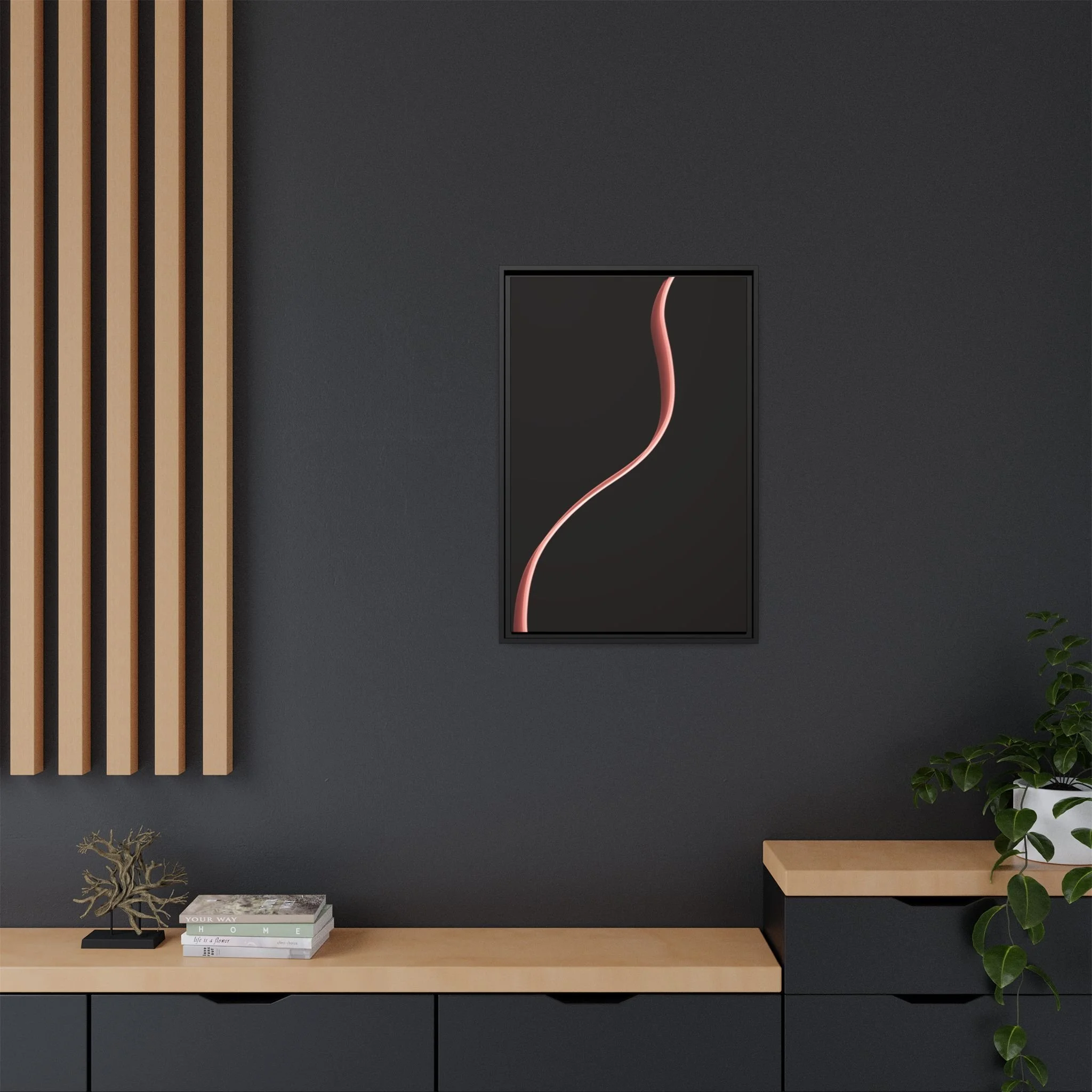 This artwork features the elegant sketched form of a woman.Set against a deep black background, the piece feels both ethereal and grounded