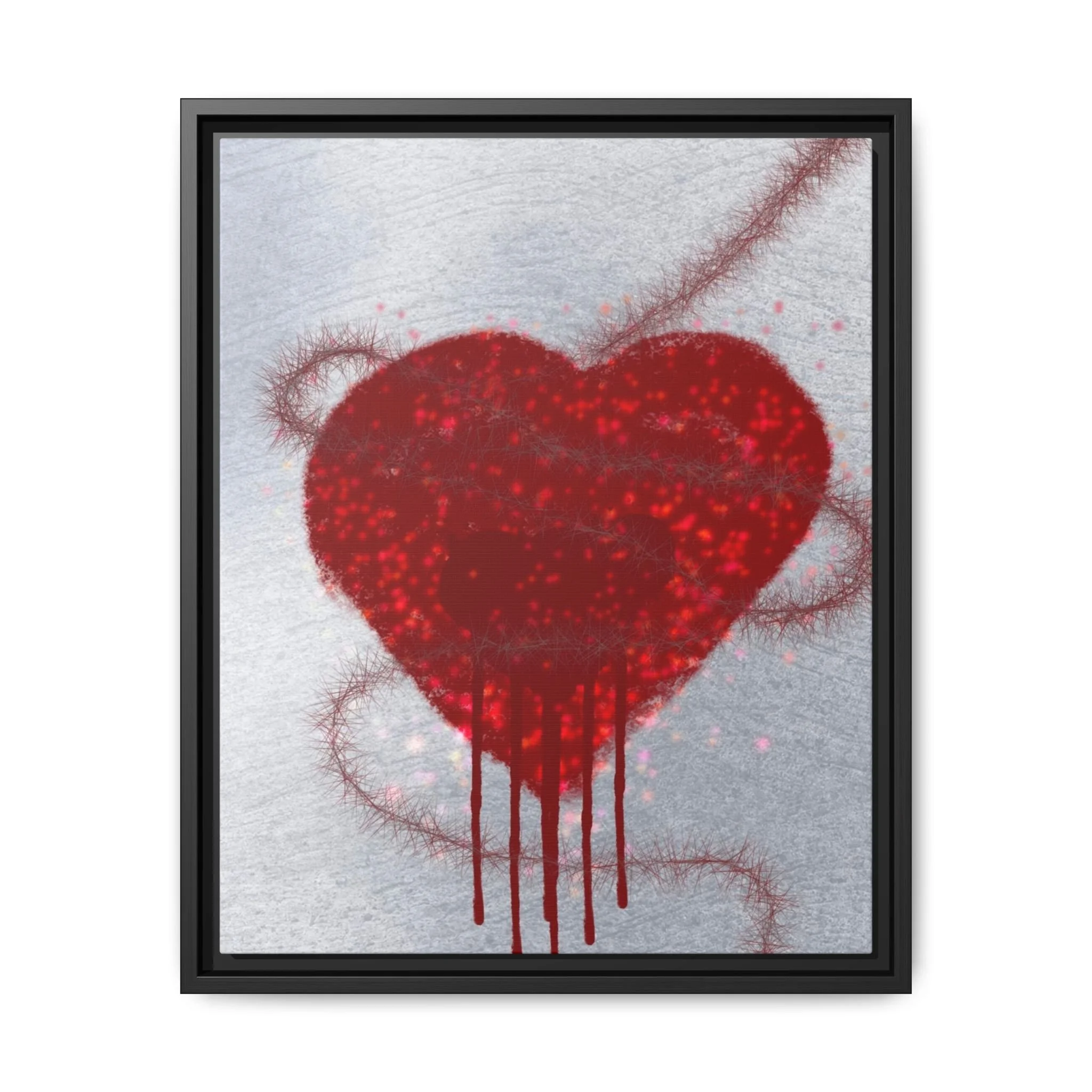 barbed wire heart digital art; heartache and healing art; spiritual healing wall art; symbolic love and pain artwork; dark romantic wall decor; mental wellness abstract print