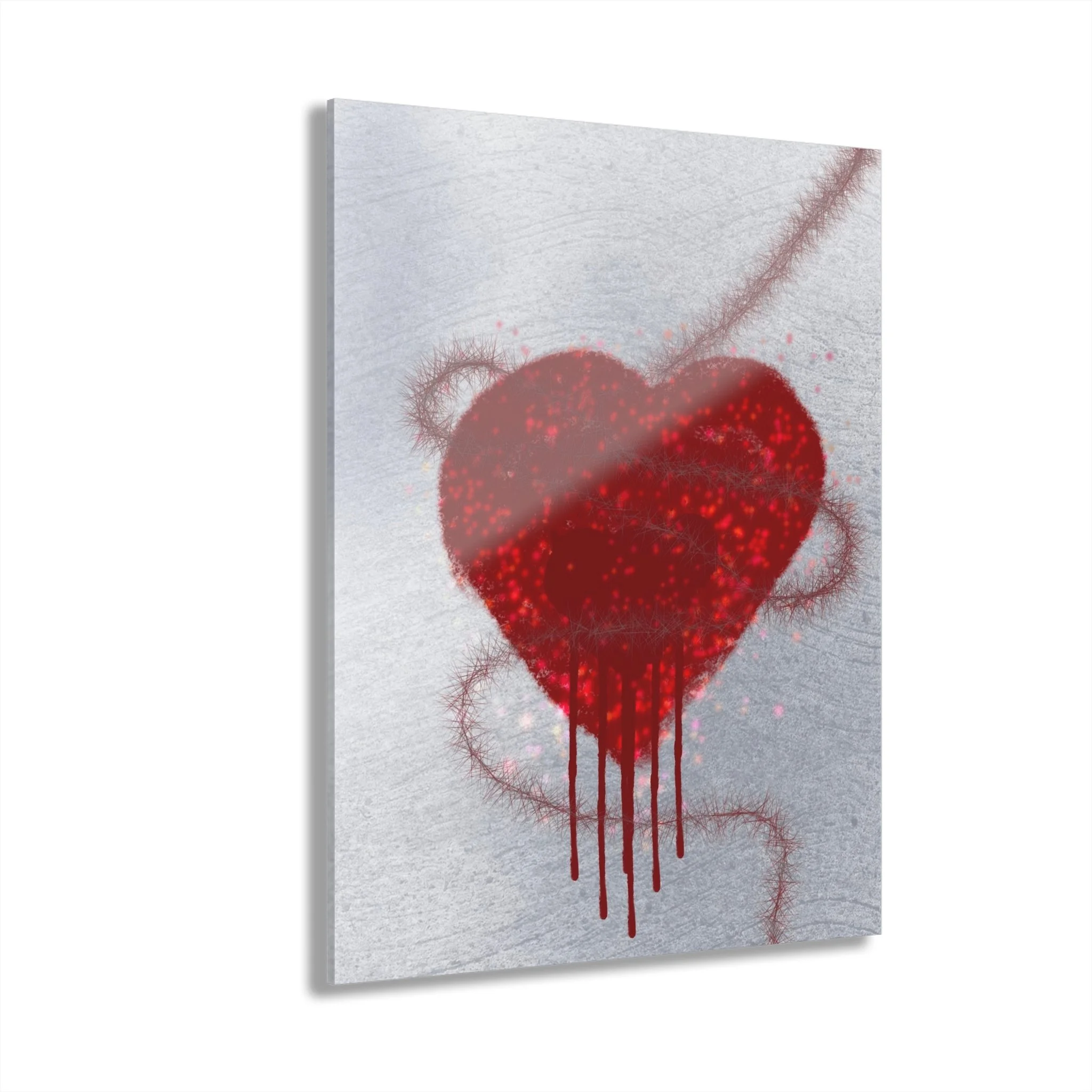 barbed wire heart digital art; heartache and healing art; spiritual healing wall art; symbolic love and pain artwork; dark romantic wall decor; mental wellness abstract print