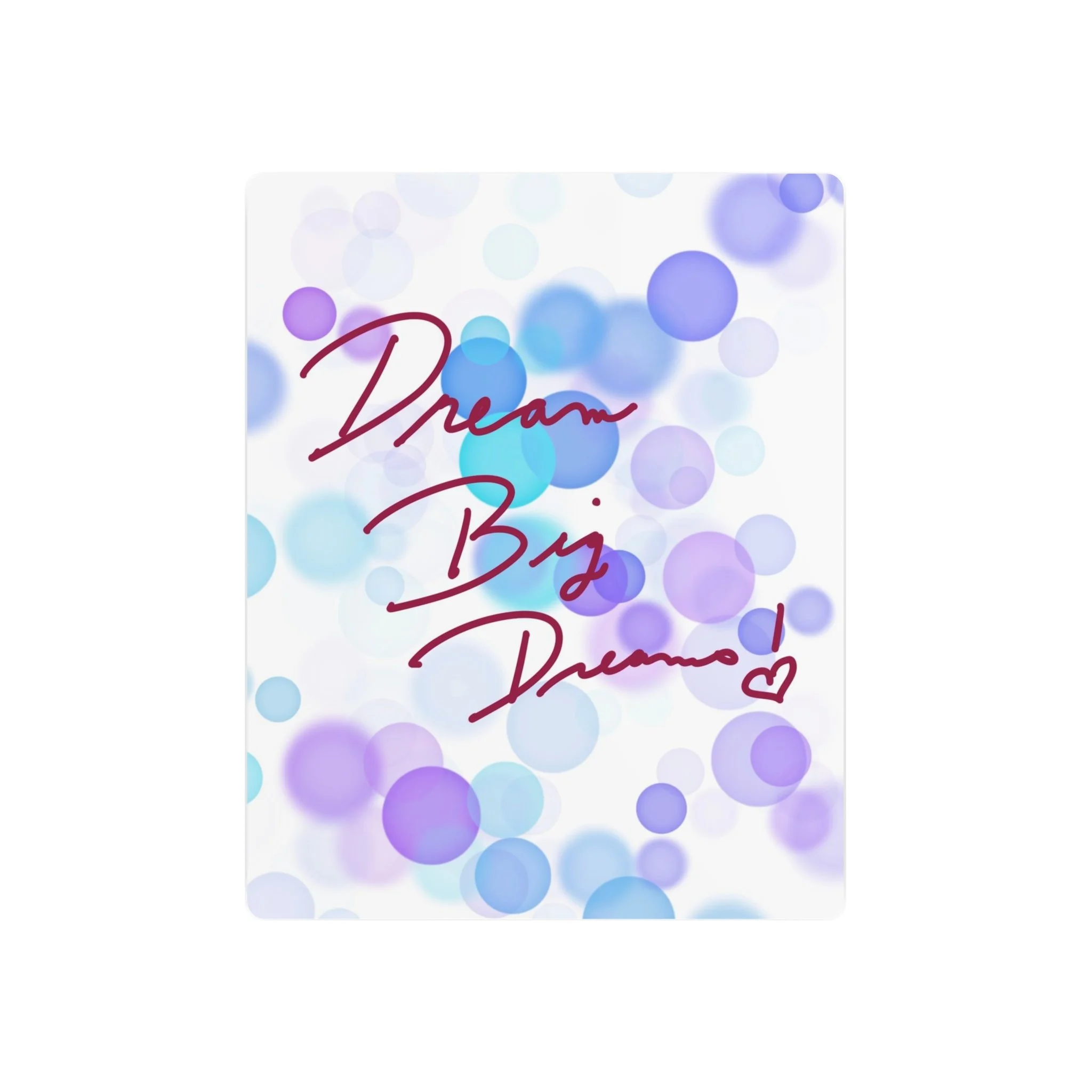 digital artwork with purple and blue bubbles; inspirational quote wall art Dream Big Dreams; modern motivational art for kids or creative spaces; whimsical bubble digital print for home or office