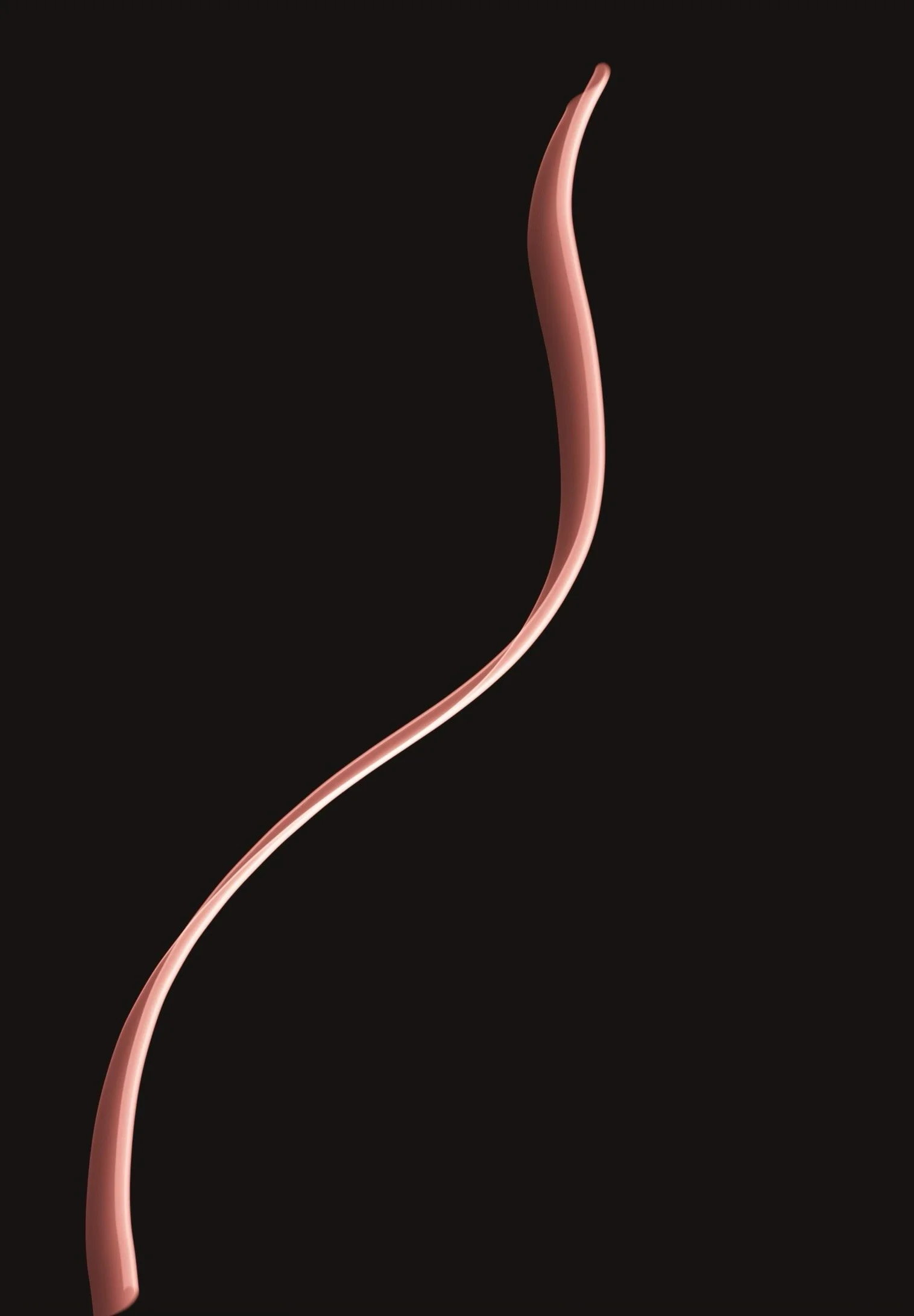 A close-up image of a pink, twisted line or string against a black background.