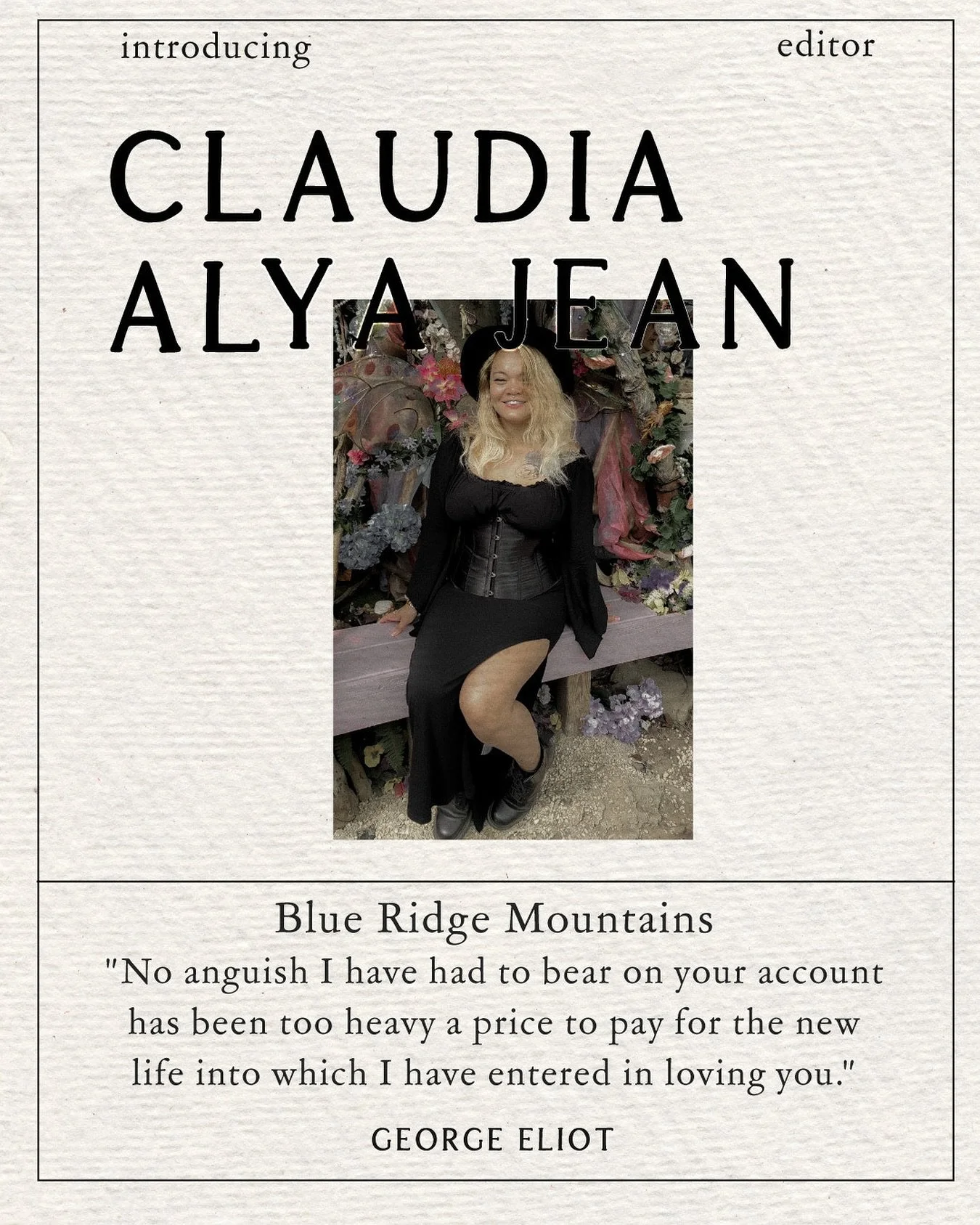 @claudiajeanwrites has been an integral member of our team almost since our inception. She began as a reader/contributor and is now the co-editor. Not only does she edit, but she&rsquo;s a poet herself. Her poetry is engaging and honest&mdash;if you 