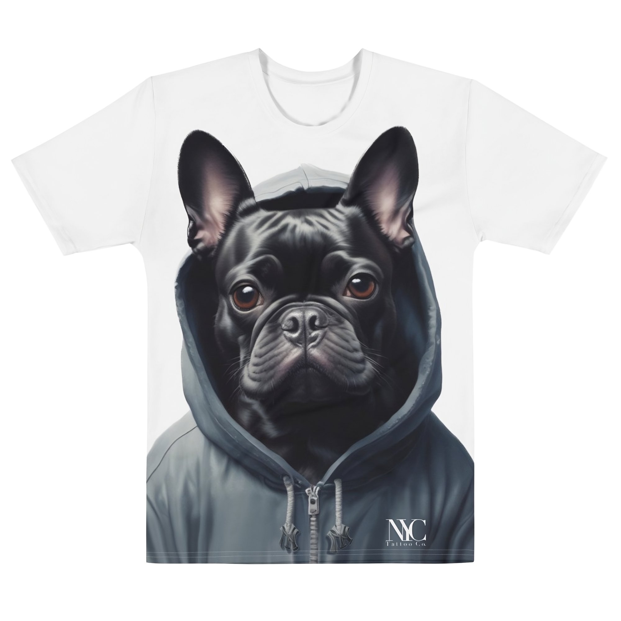 French Bulldog graphic t-shirt featuring a playful design with detailed artwork of a Frenchie dog.