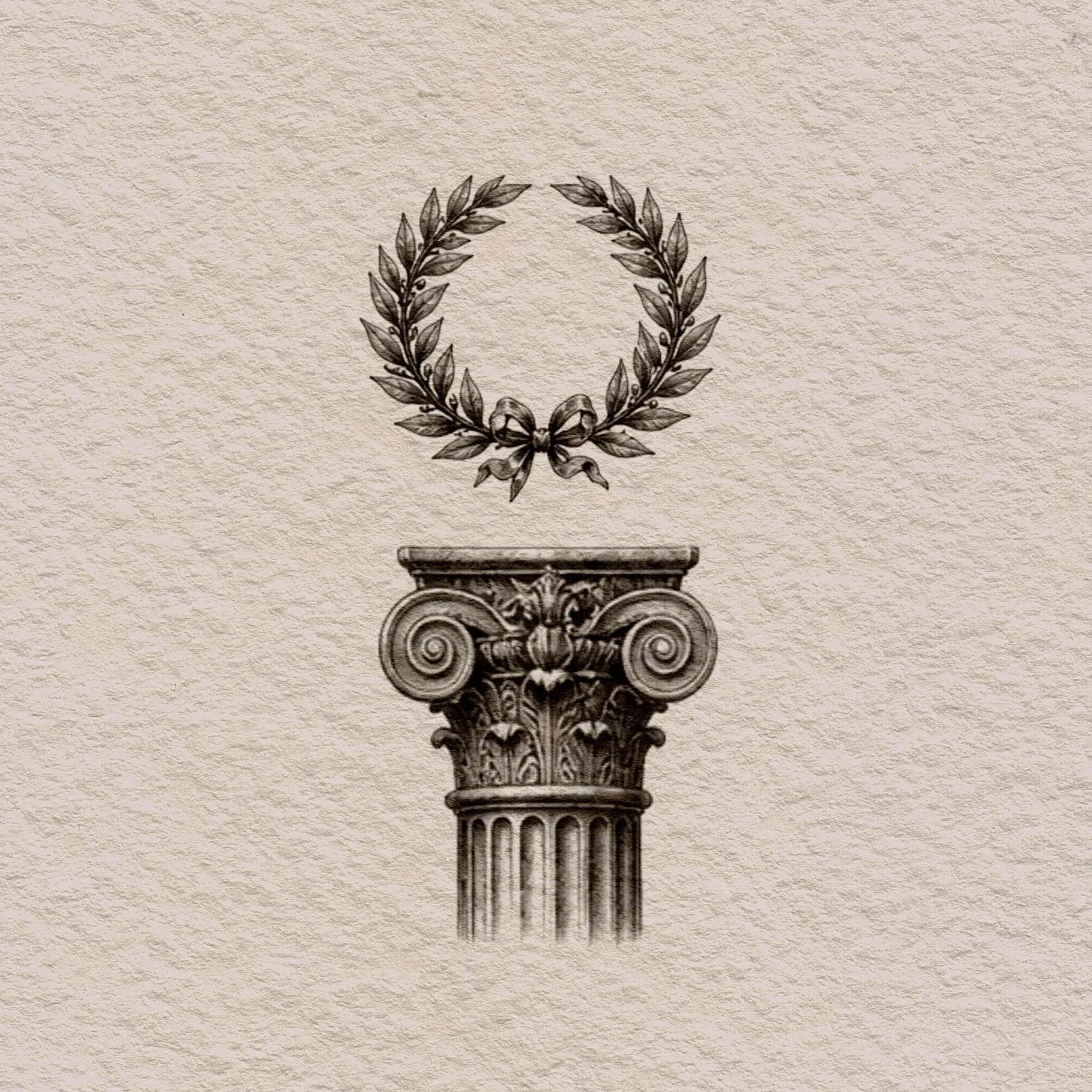 An illustration of an ancient Greek-style column with an ornate capital, featuring a decorative floral motif.